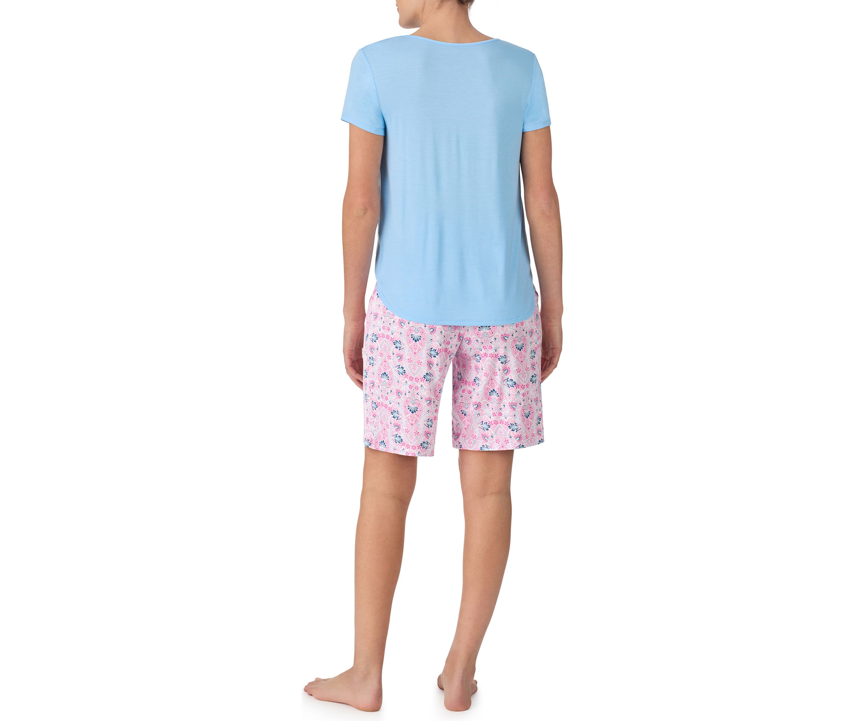 Solid Bermuda Pajama T-Shirt and PrintedShorts Set