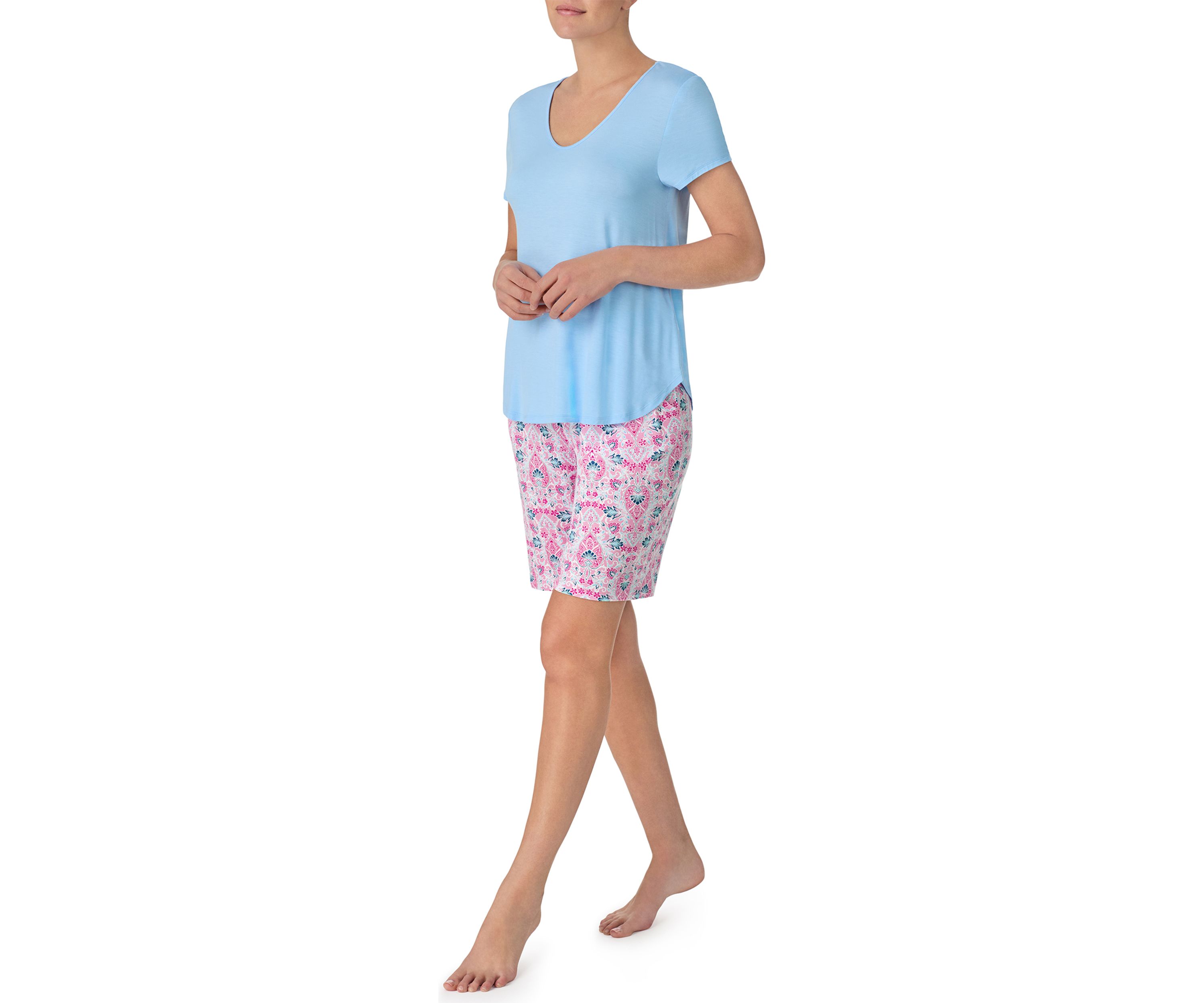 Solid Bermuda Pajama T-Shirt and PrintedShorts Set
