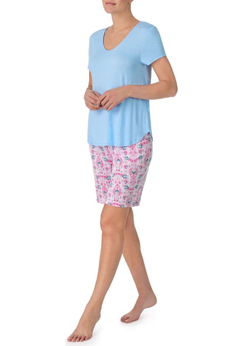 Solid Bermuda Pajama T-Shirt and PrintedShorts Set