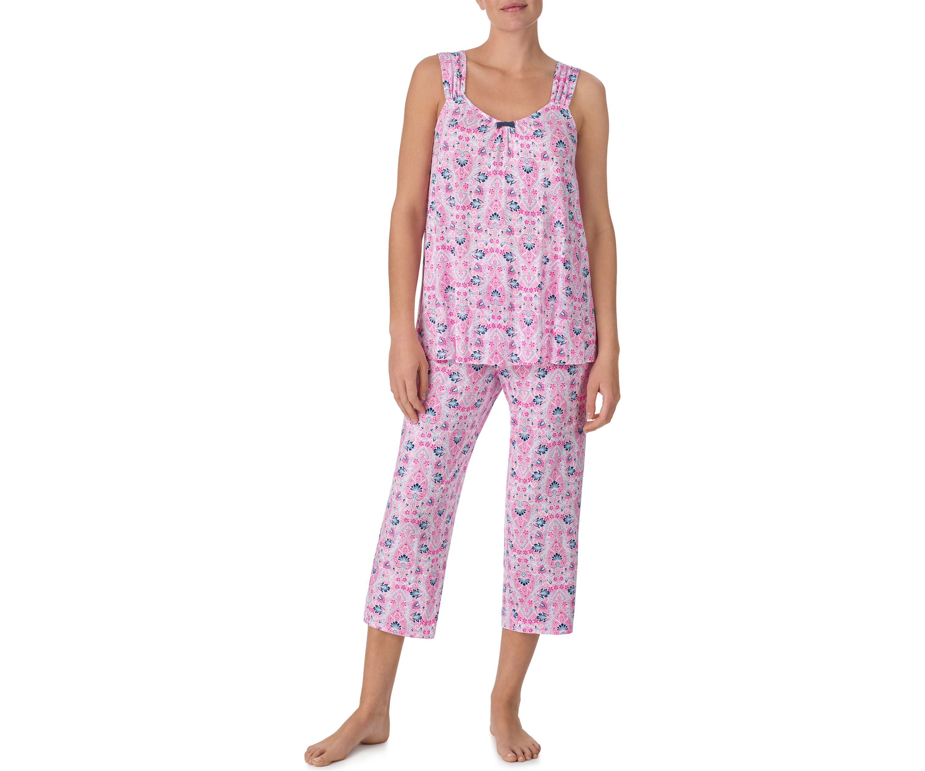 Printed Sleeveless Top and Cropped Pants Pajama Set