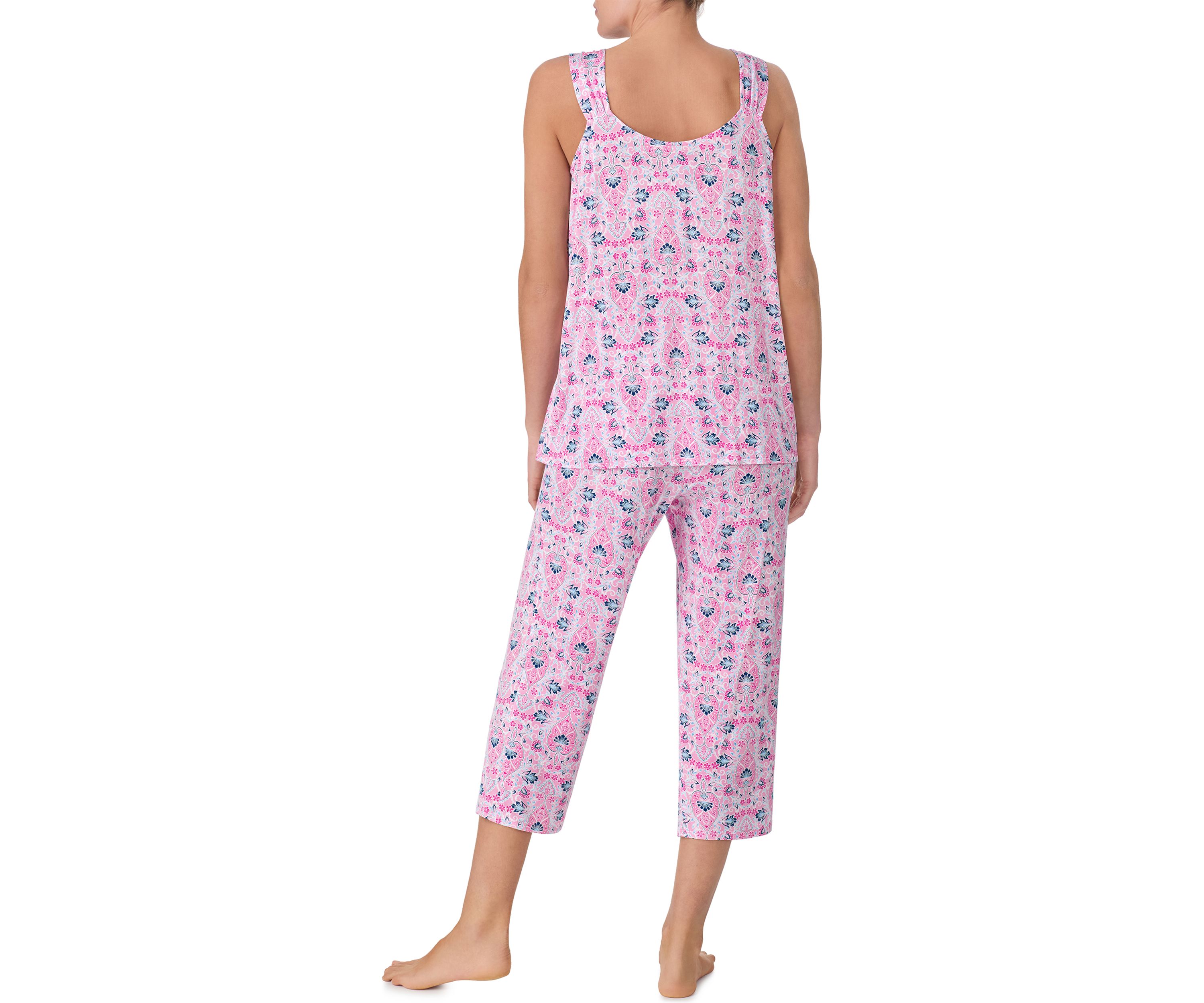 Printed Sleeveless Top and Cropped Pants Pajama Set