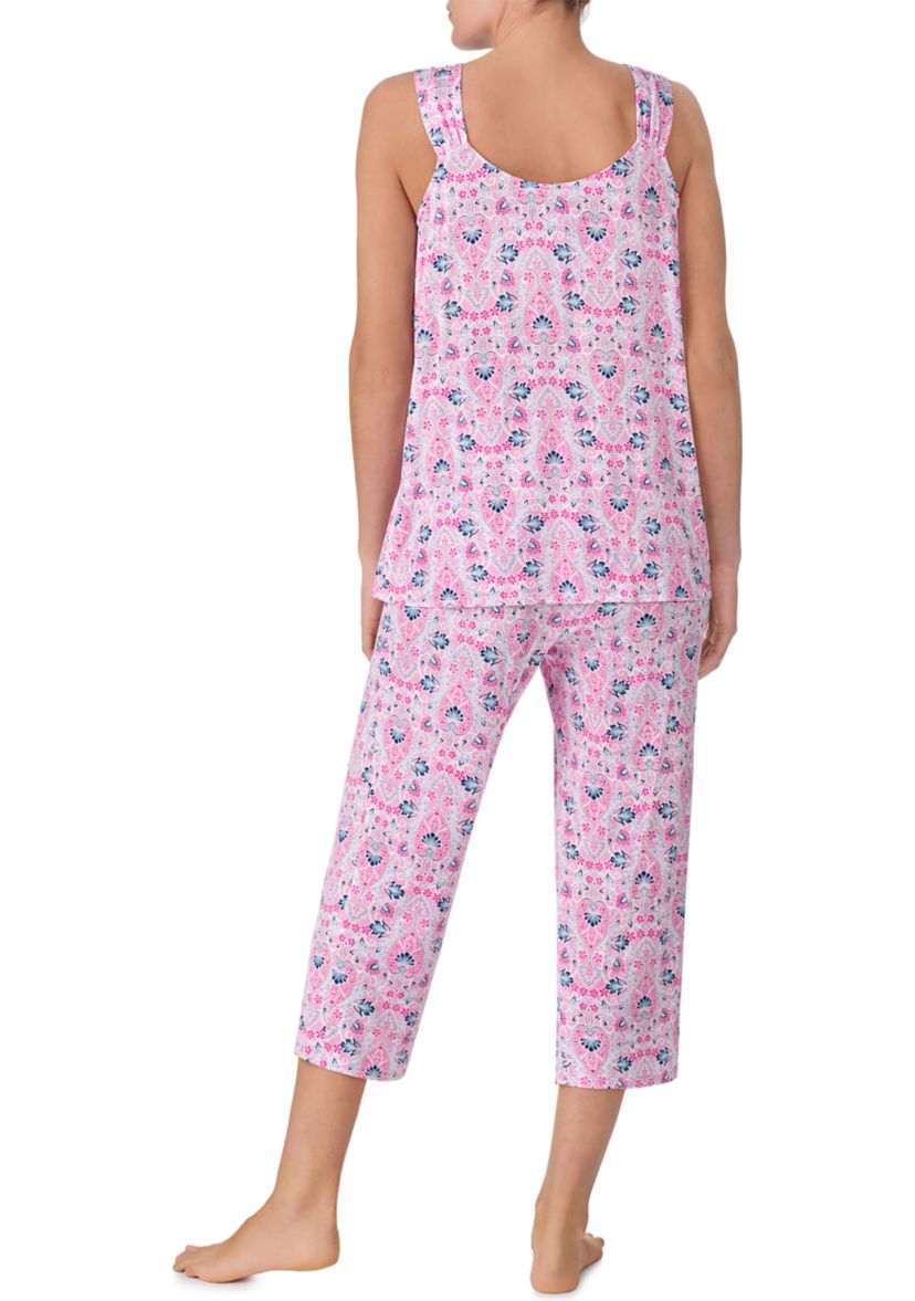 Printed Sleeveless Top and Cropped Pants Pajama Set