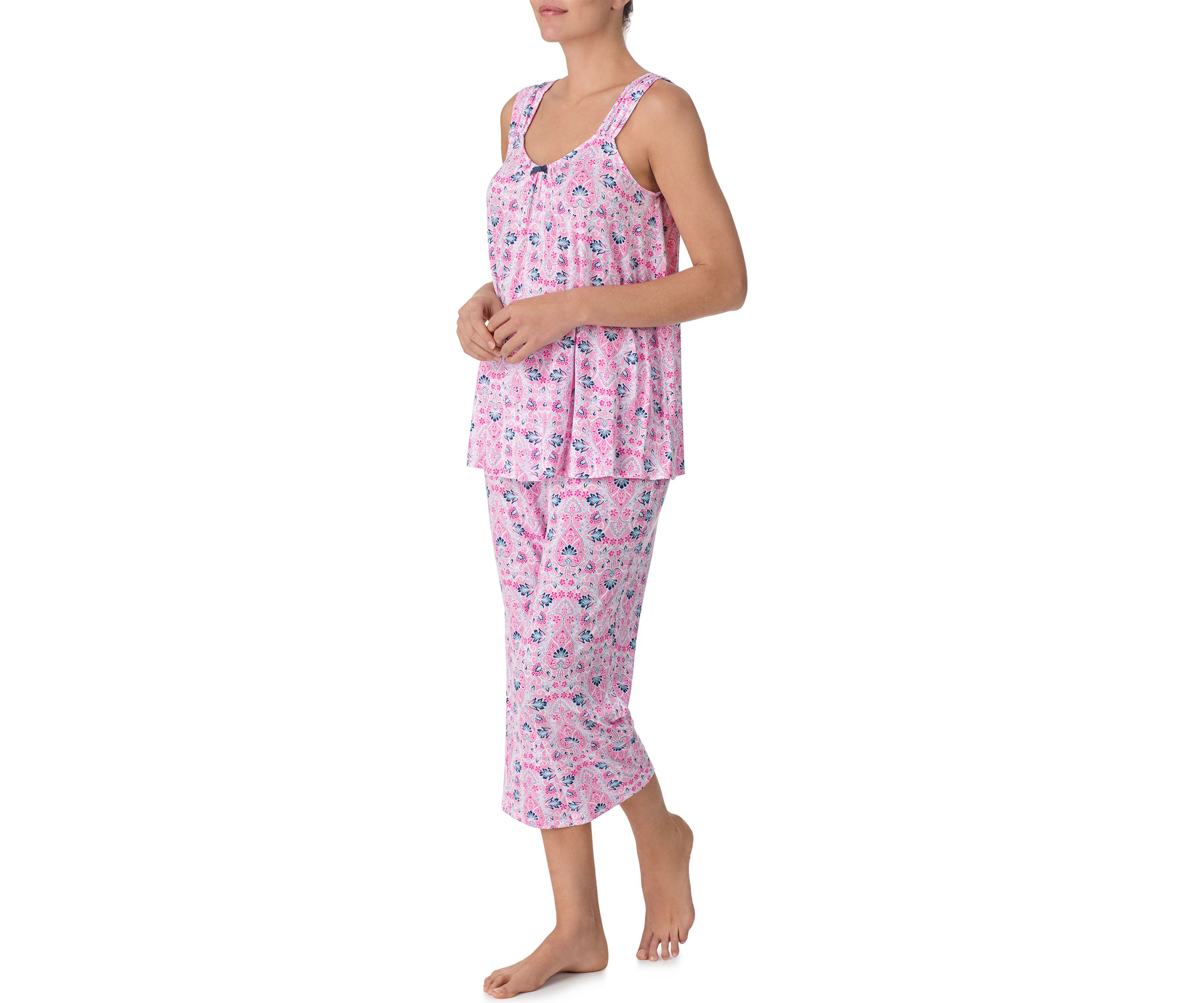 Printed Sleeveless Top and Cropped Pants Pajama Set
