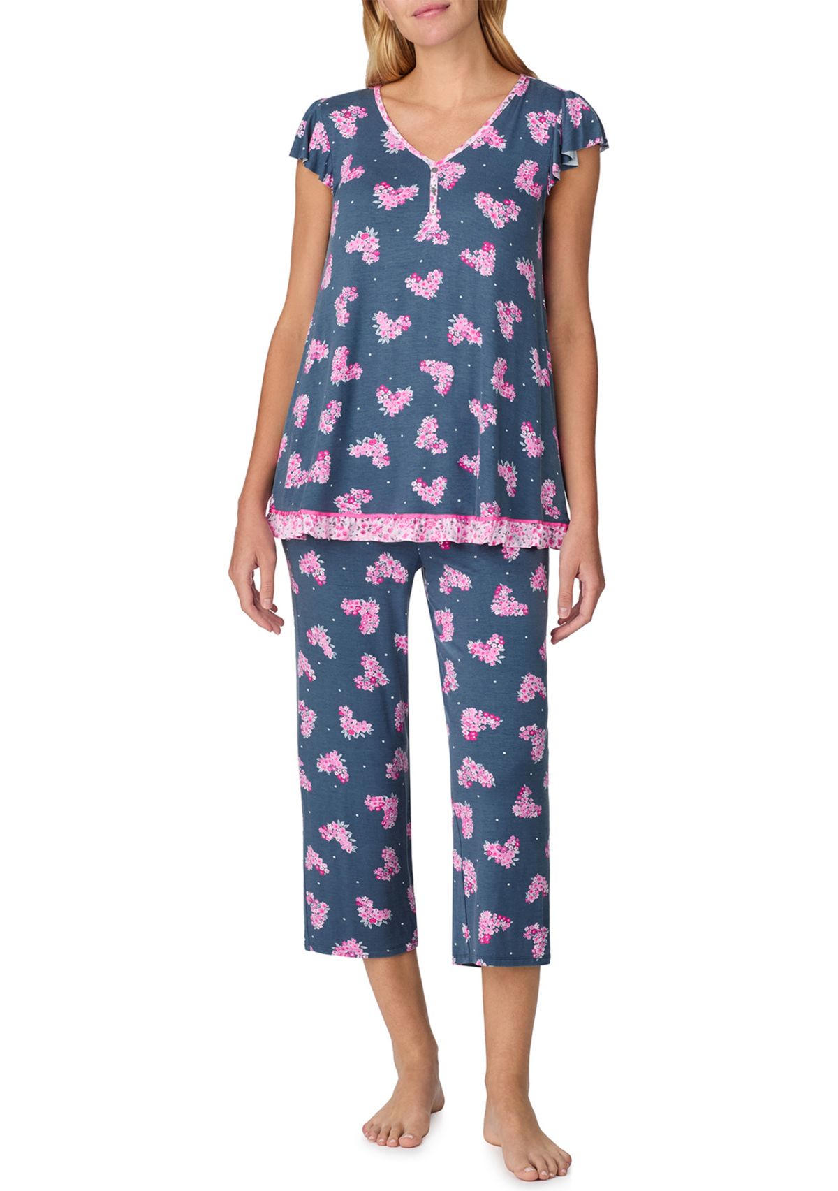 Womens Short Sleeve Cropped Pajama Set
