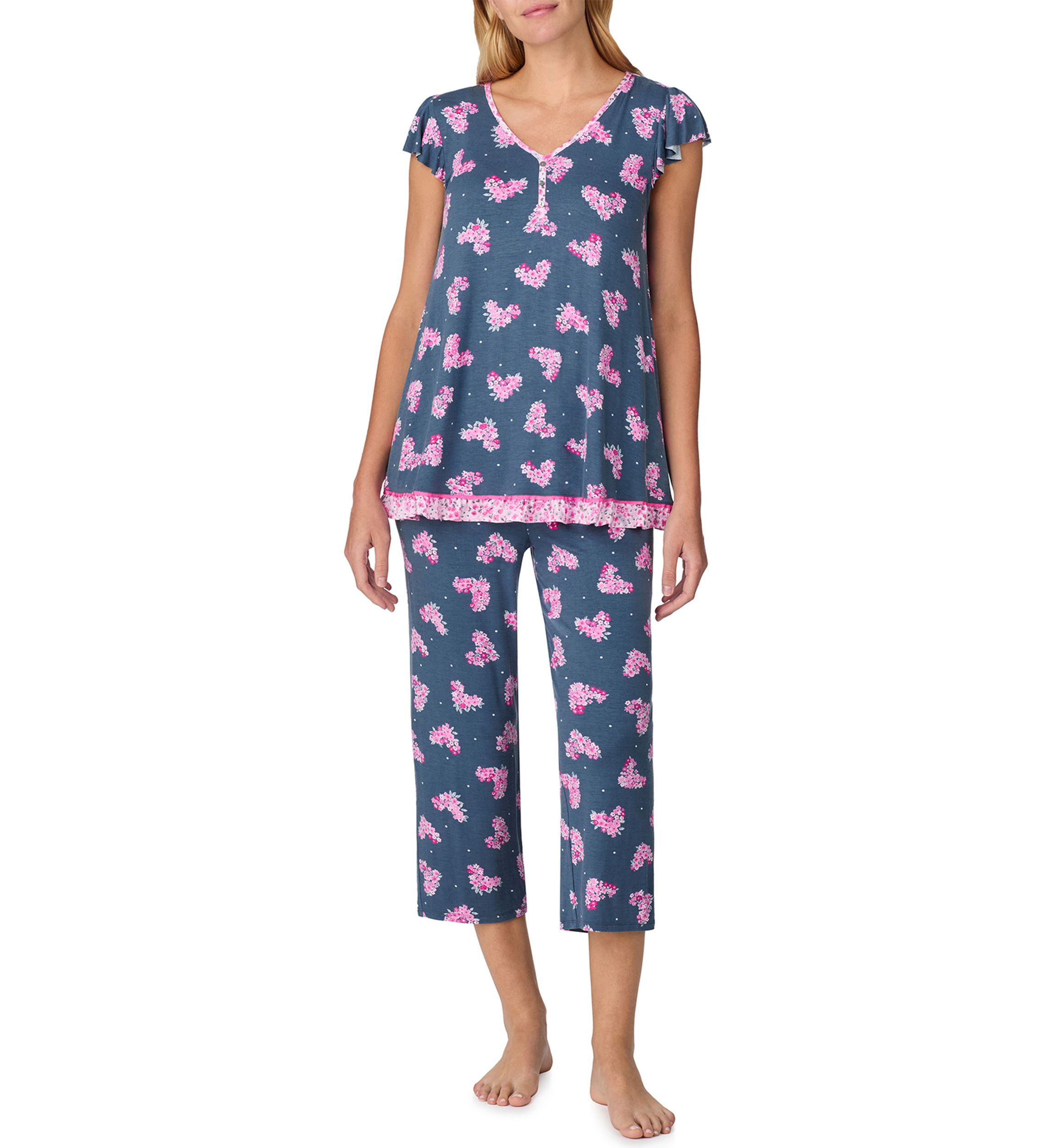 Womens Short Sleeve Cropped Pajama Set