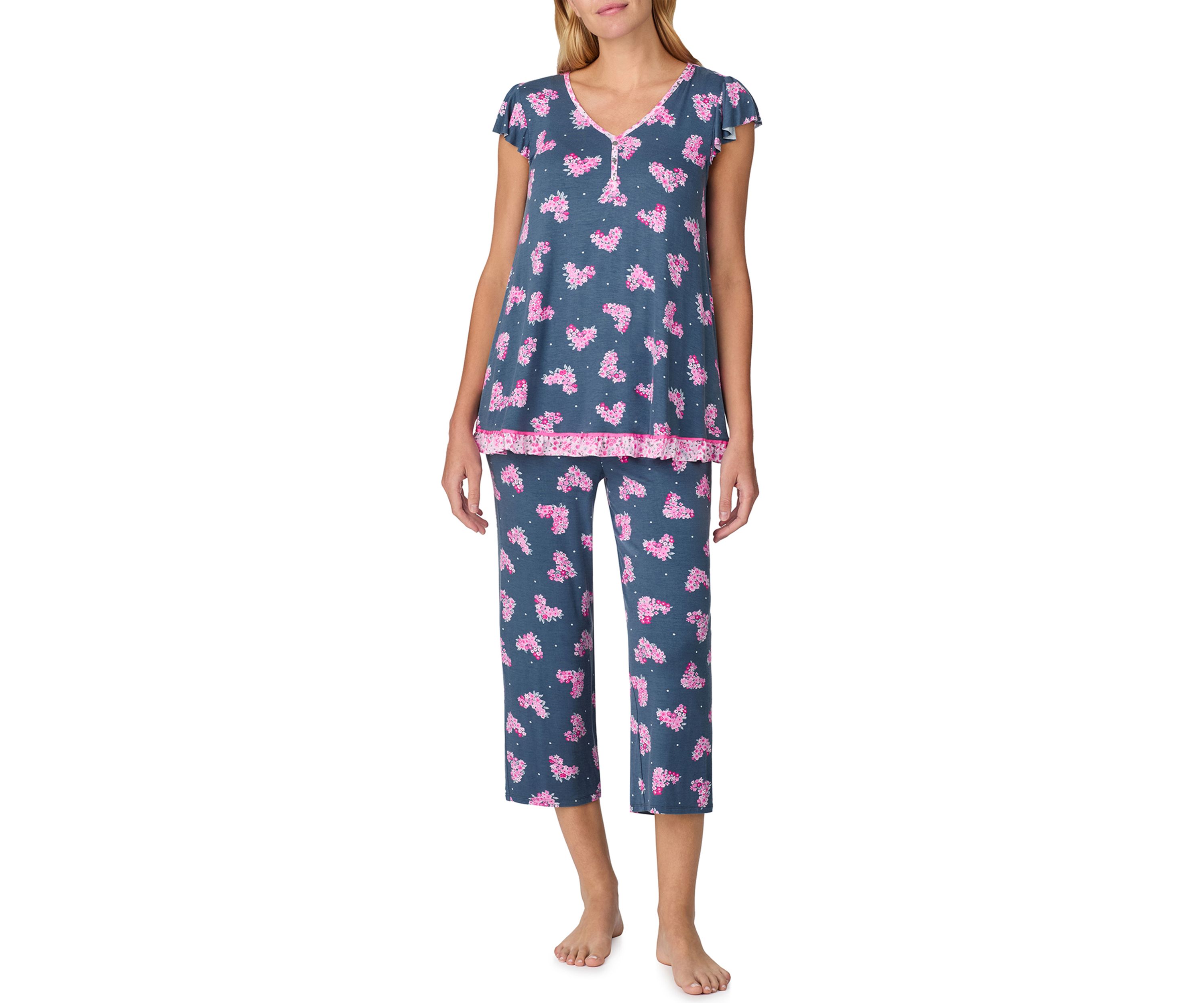 Womens Short Sleeve Cropped Pajama Set