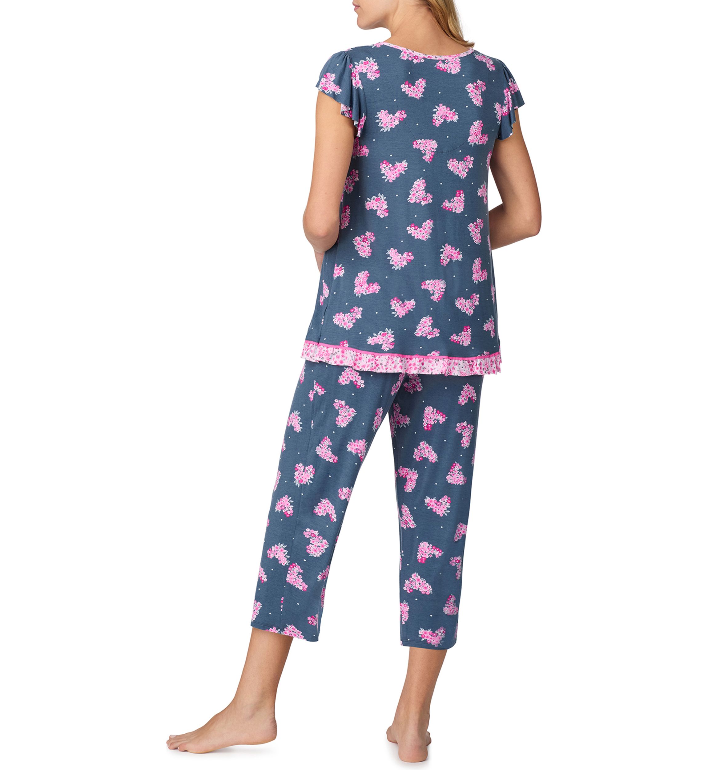 Womens Short Sleeve Cropped Pajama Set