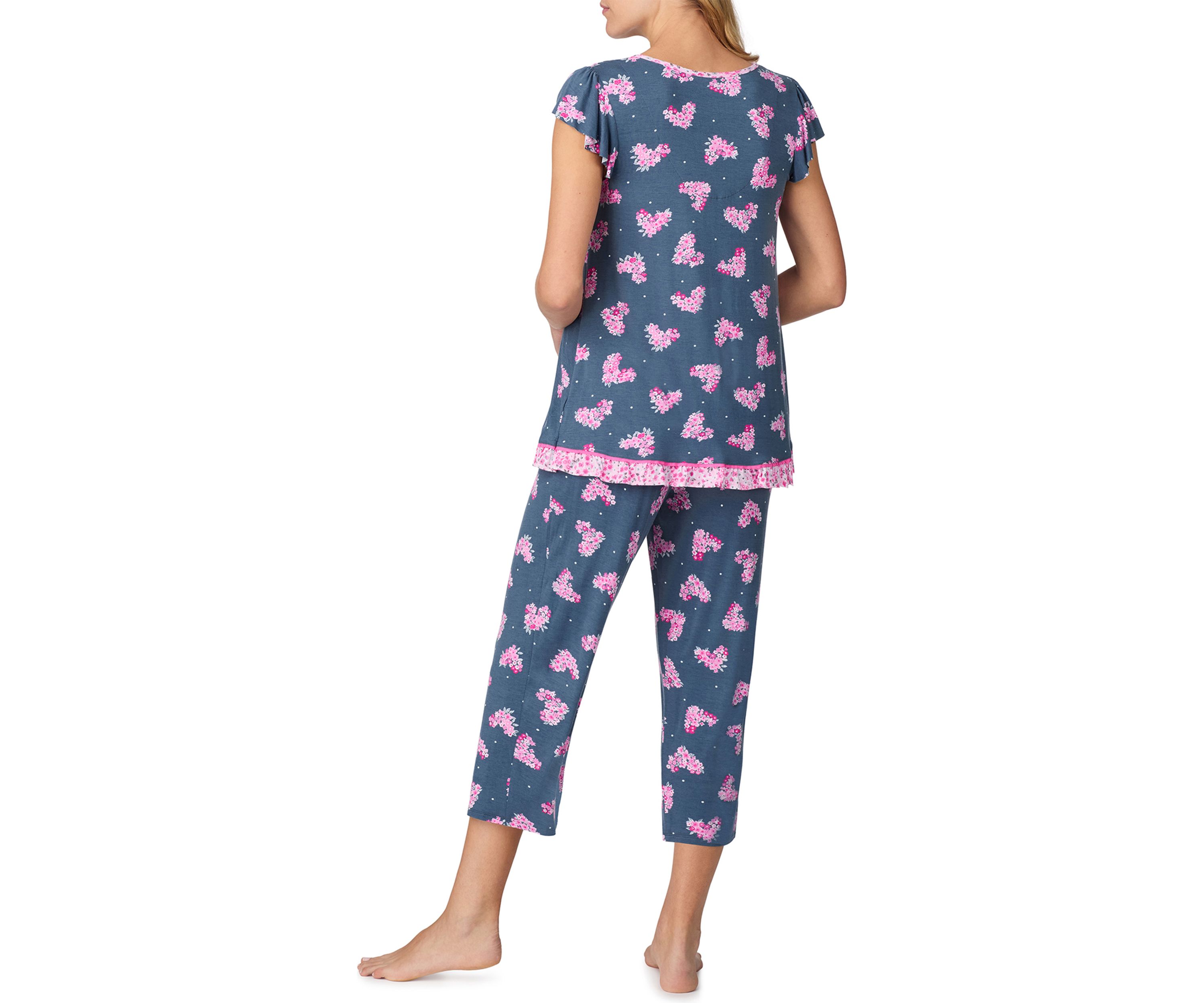 Womens Short Sleeve Cropped Pajama Set