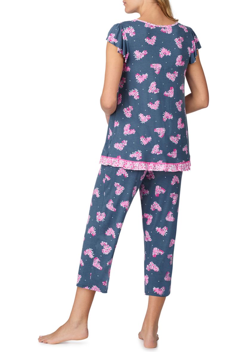 Womens Short Sleeve Cropped Pajama Set