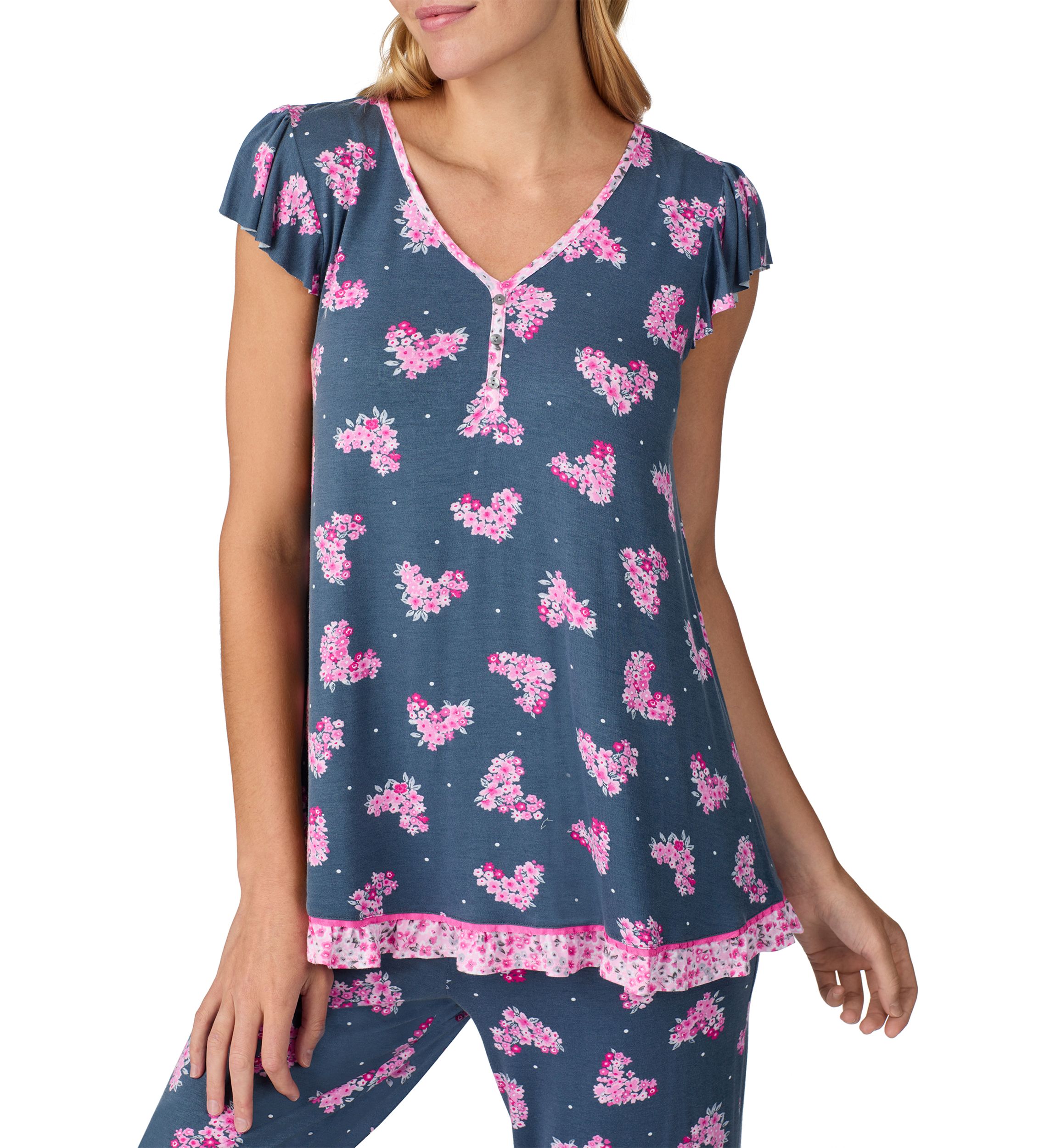 Womens Short Sleeve Cropped Pajama Set