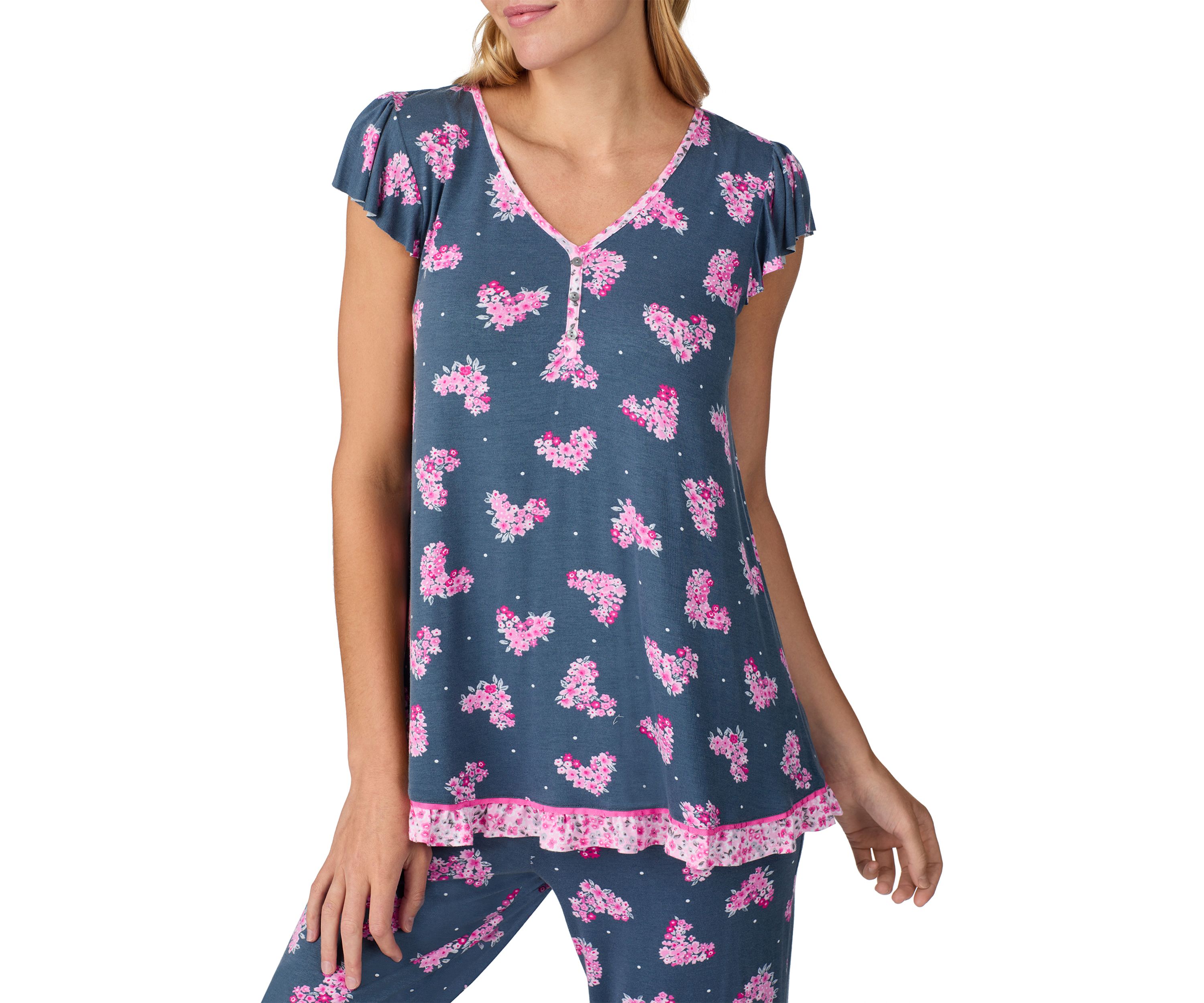 Womens Short Sleeve Cropped Pajama Set