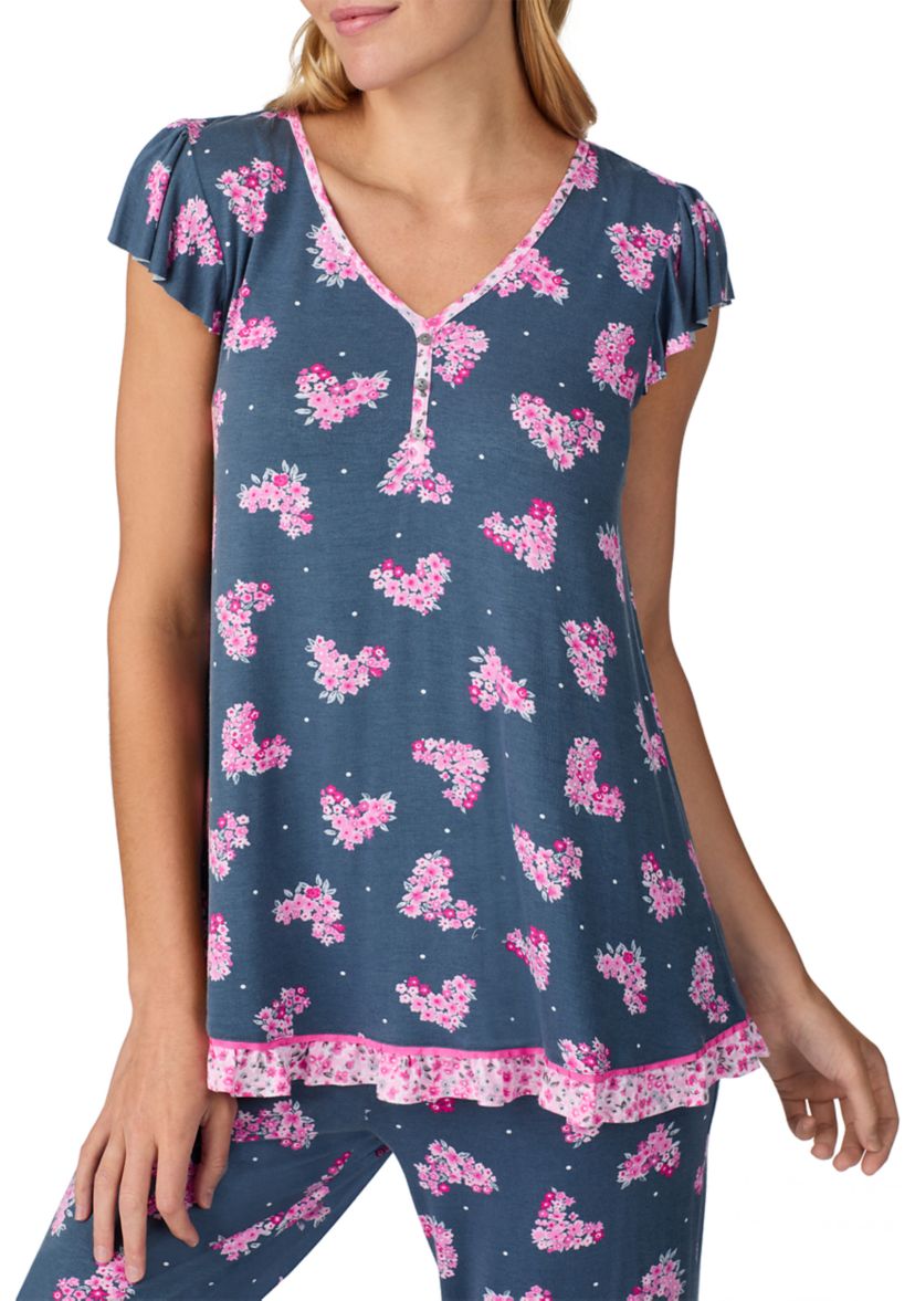 Womens Short Sleeve Cropped Pajama Set