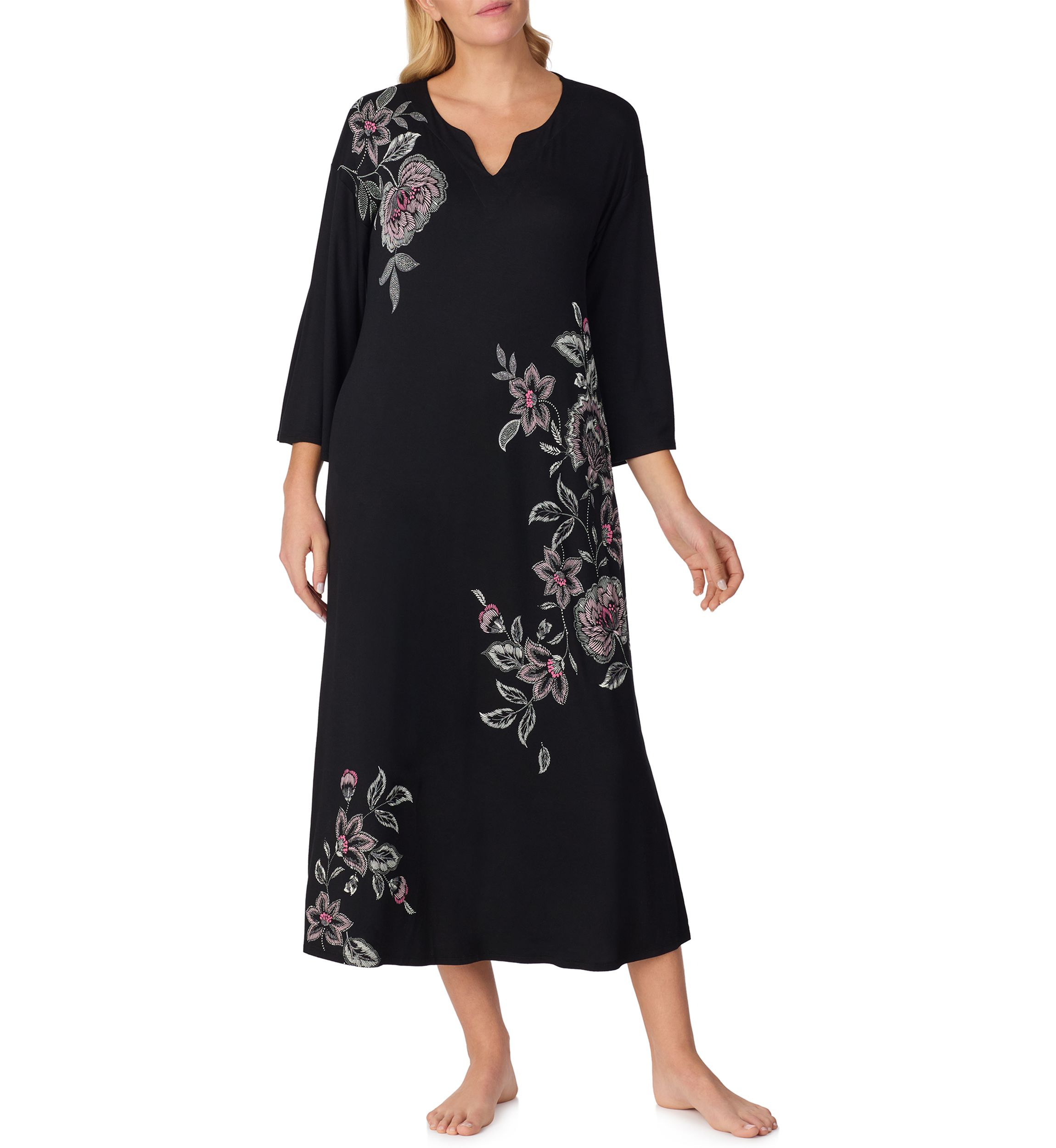 knee length dresses for ladies ZEYO Women's Cotton Star Printed Black Maxi Long Nighty For Women styl