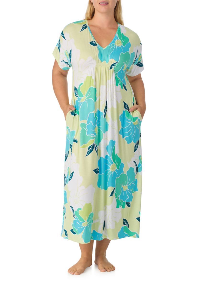 Ellen Tracy Plus Size Short-Sleeve Long Tunic Jersey Nightdress - Floral - Size 1X