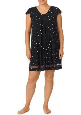 Ellen Tracy Women's Plus Size Flutter Sleeve Sleep Chemise, Black, 2X