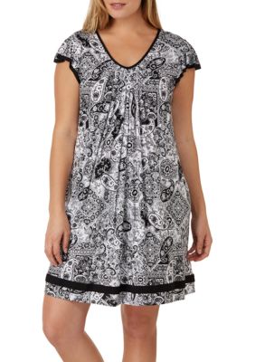 Ellen Tracy Women's Plus Size Flutter Sleeve Sleep Chemise, White, 1X
