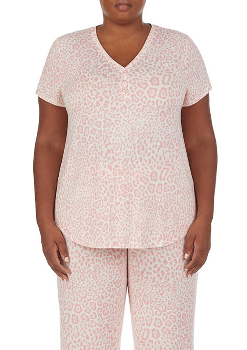 Ellen Tracy Animal Print Short Sleeve Pajama Top