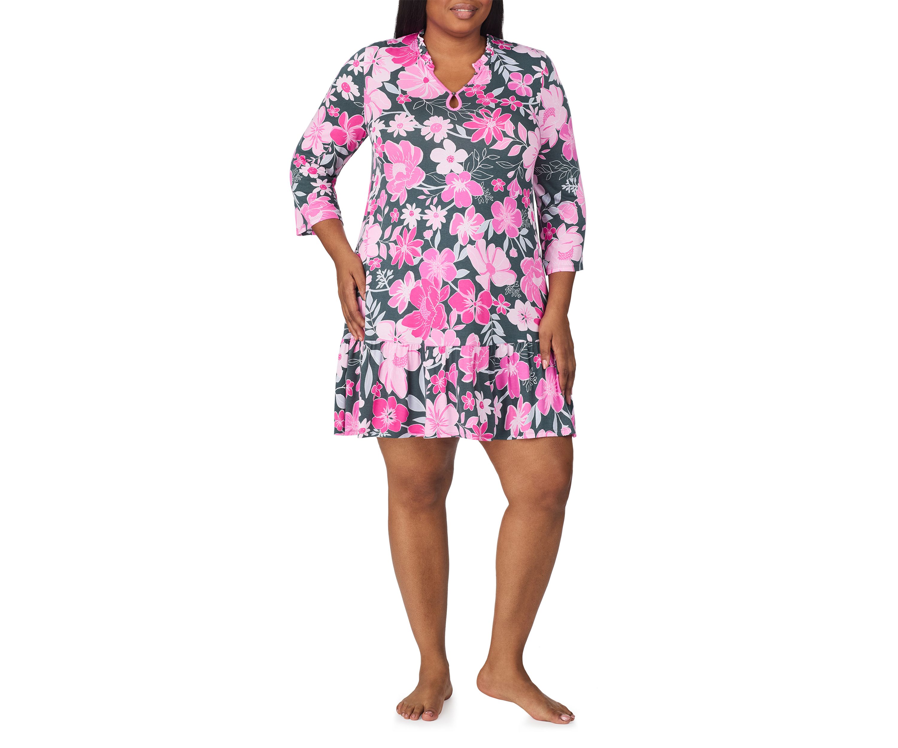 Plus Size 3/4 Sleeve Floral Sleep Tunic 