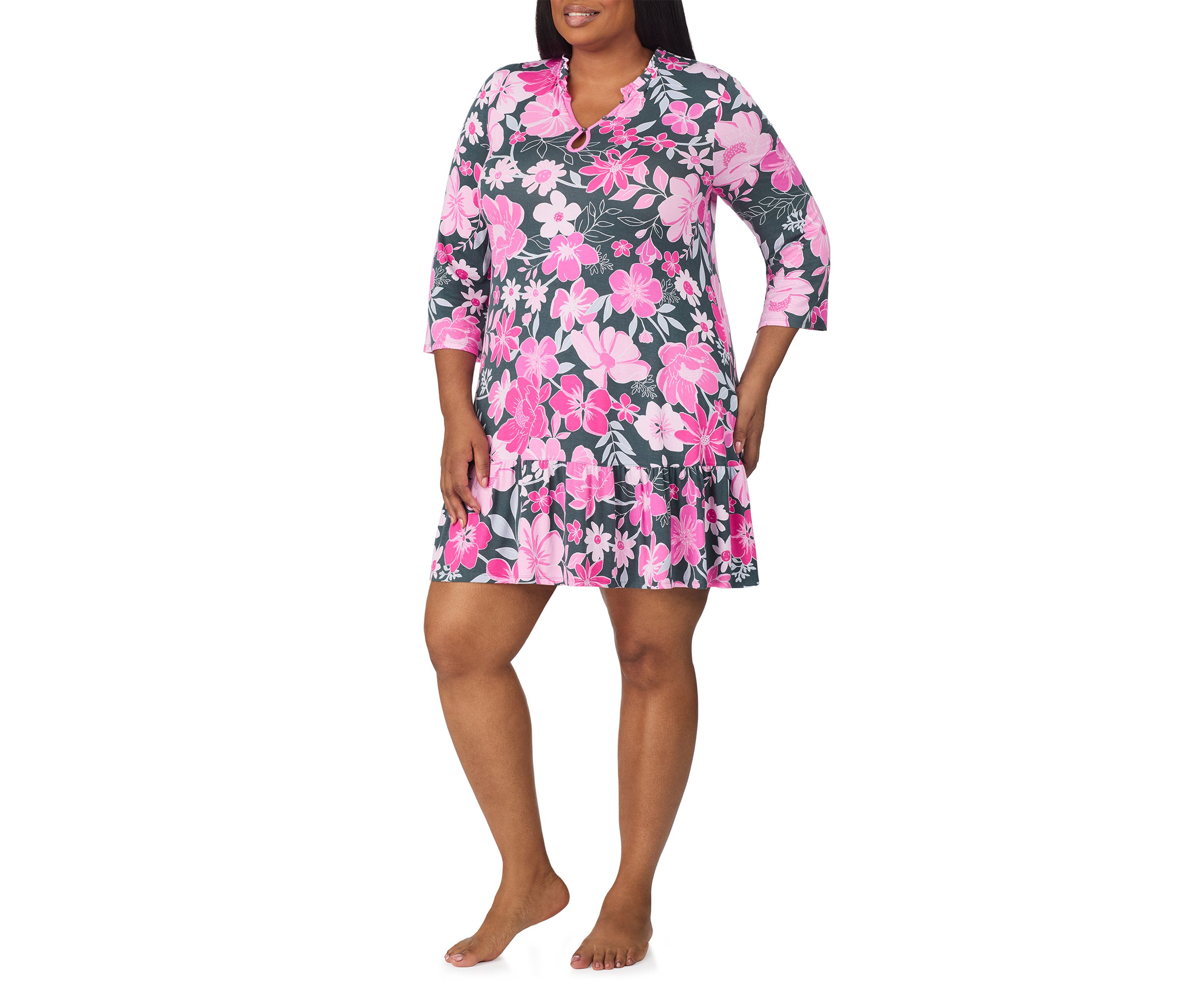 Plus Size 3/4 Sleeve Floral Sleep Tunic 