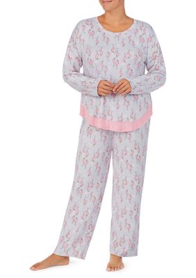 Ellen Tracy Plus Size 2 Piece Long Sleeve Pajama Set with Headband | belk