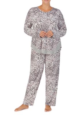 Ellen Tracy Plus Size 2 Piece Long Sleeve Pajama Set with Headband