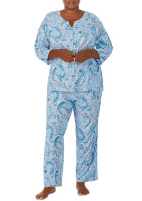 Women's Valentine's Day Trendy Pajamas Set, Plus Size Heart & Graffiti  Print Short Sleeve Top & Pants Lounge 2pcs Set