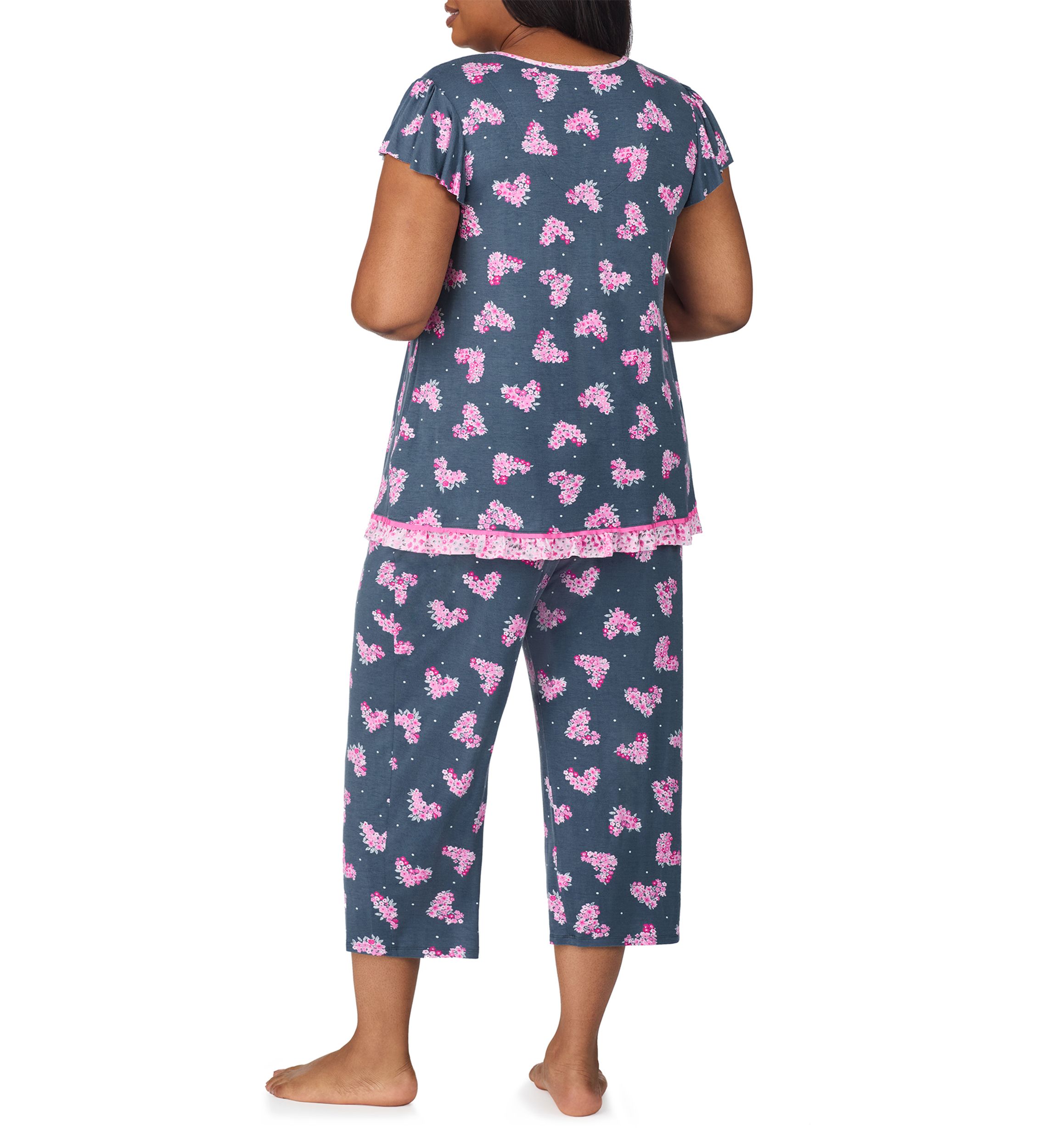 Plus Size Short Sleeve Cropped Printed Pajama Set 