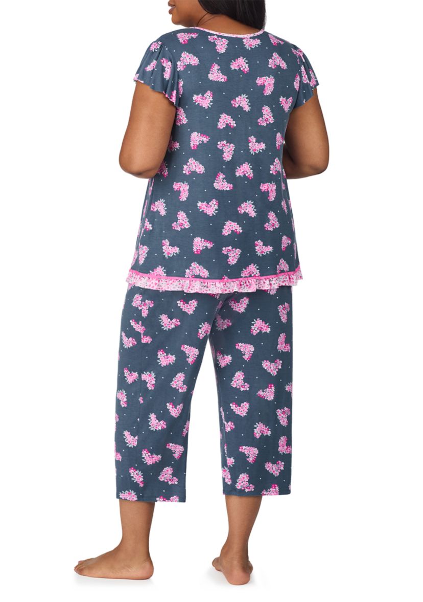Plus Size Short Sleeve Cropped Printed Pajama Set 