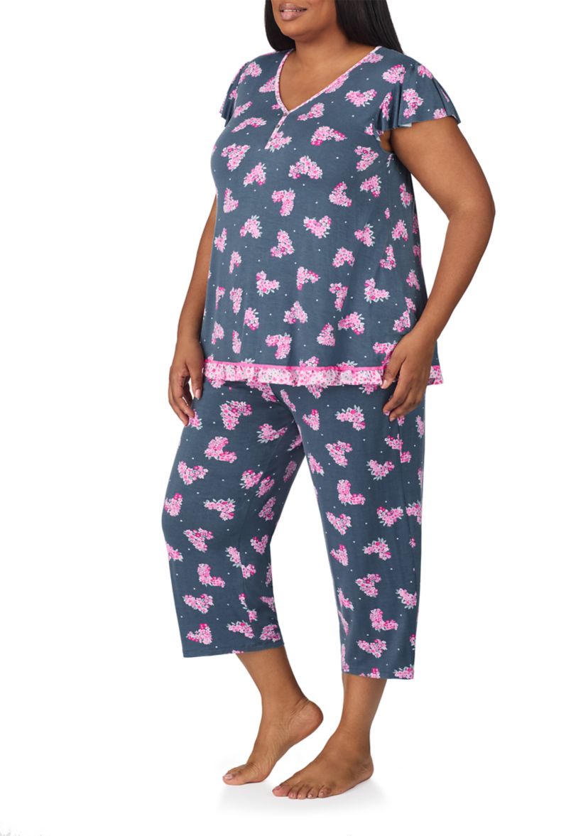 Plus Size Short Sleeve Cropped Printed Pajama Set 