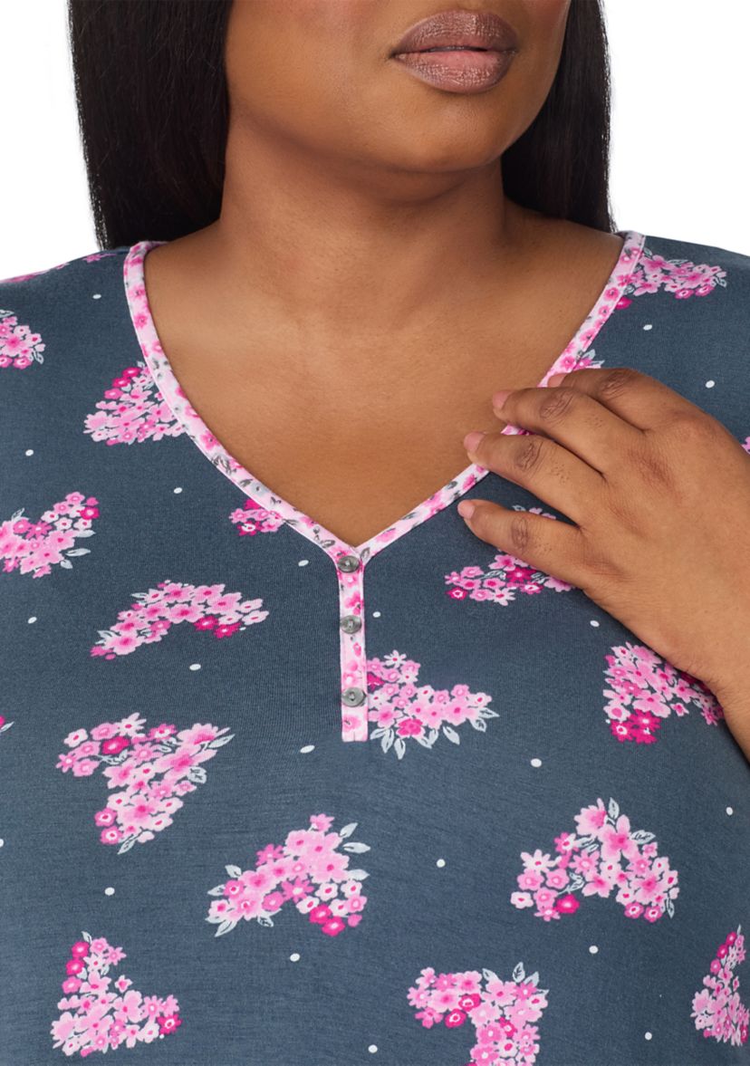 Plus Size Short Sleeve Cropped Printed Pajama Set 