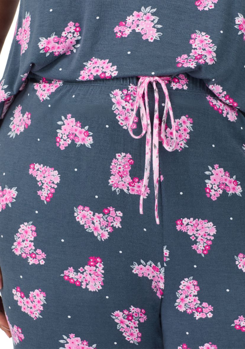 Plus Size Short Sleeve Cropped Printed Pajama Set 