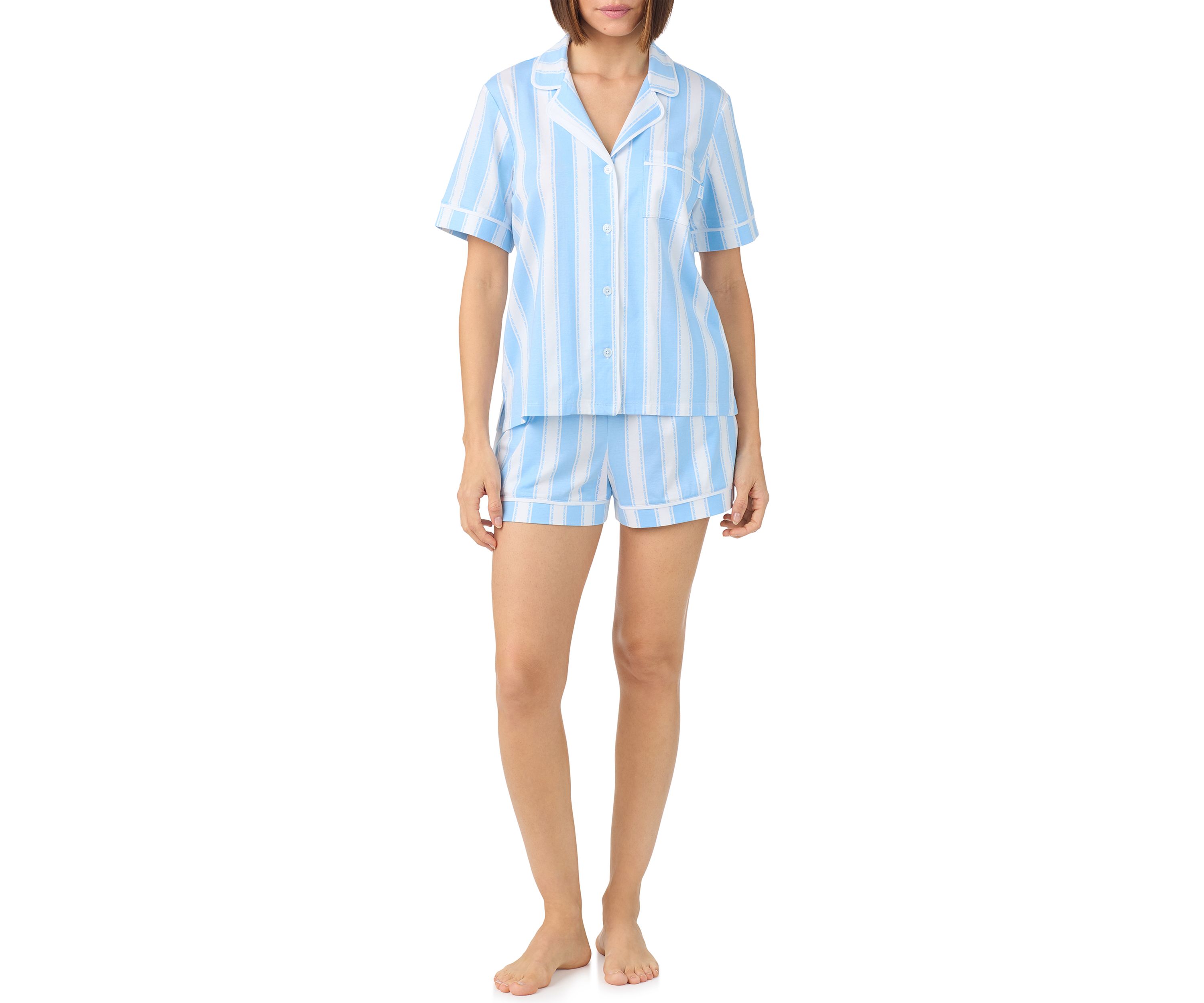 Short Sleeve Notch Collar Top and Boxer Shorts Set