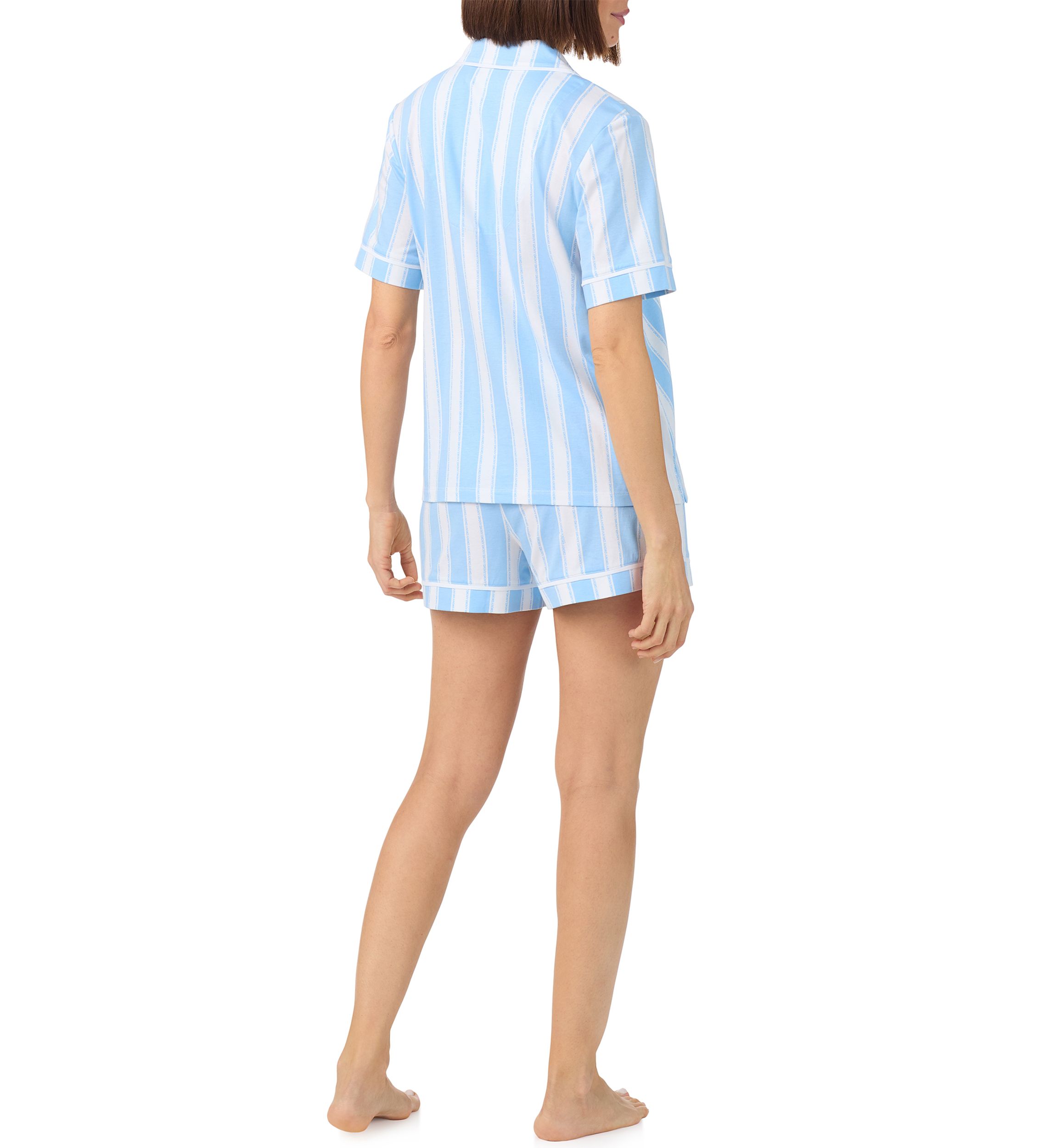 Short Sleeve Notch Collar Top and Boxer Shorts Set