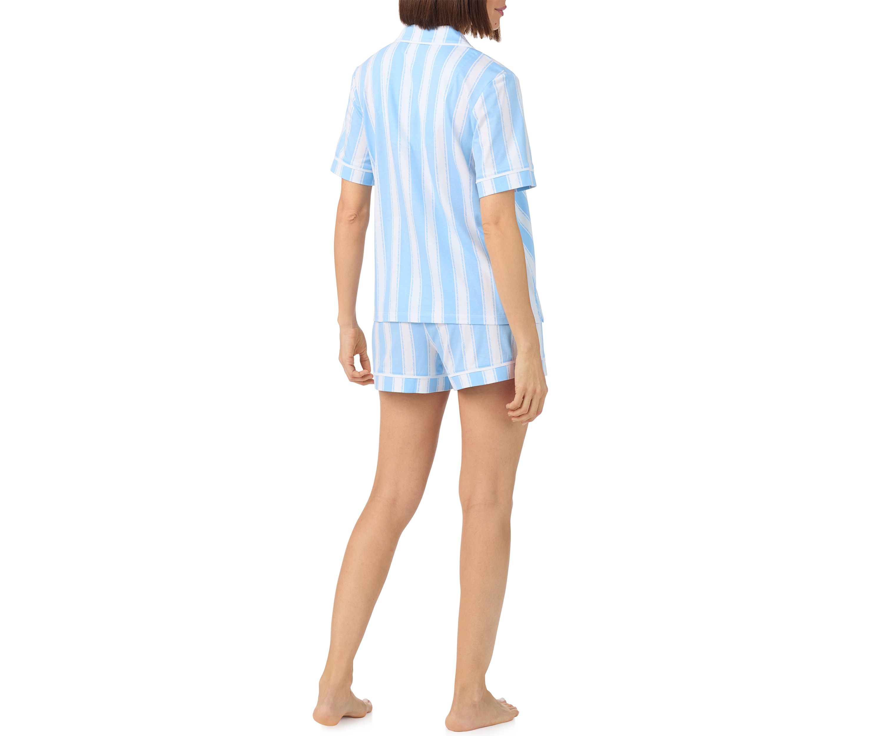 Short Sleeve Notch Collar Top and Boxer Shorts Set
