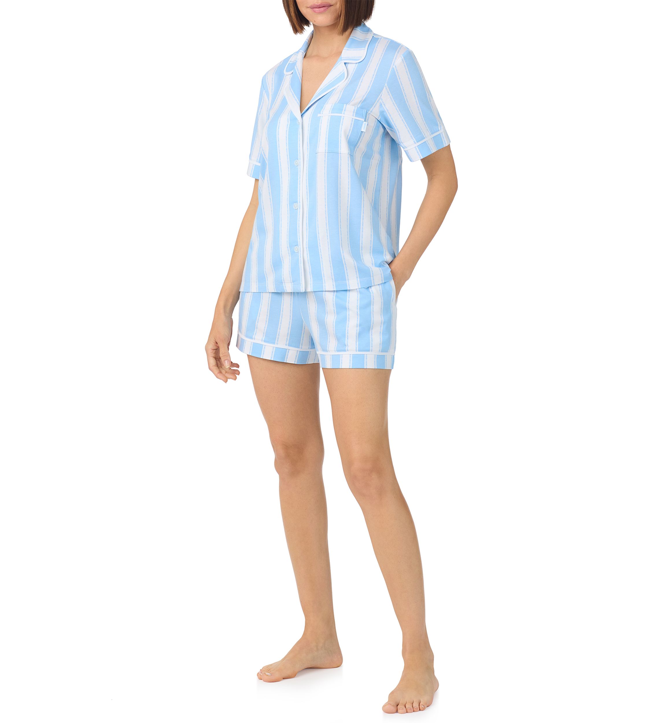 Short Sleeve Notch Collar Top and Boxer Shorts Set