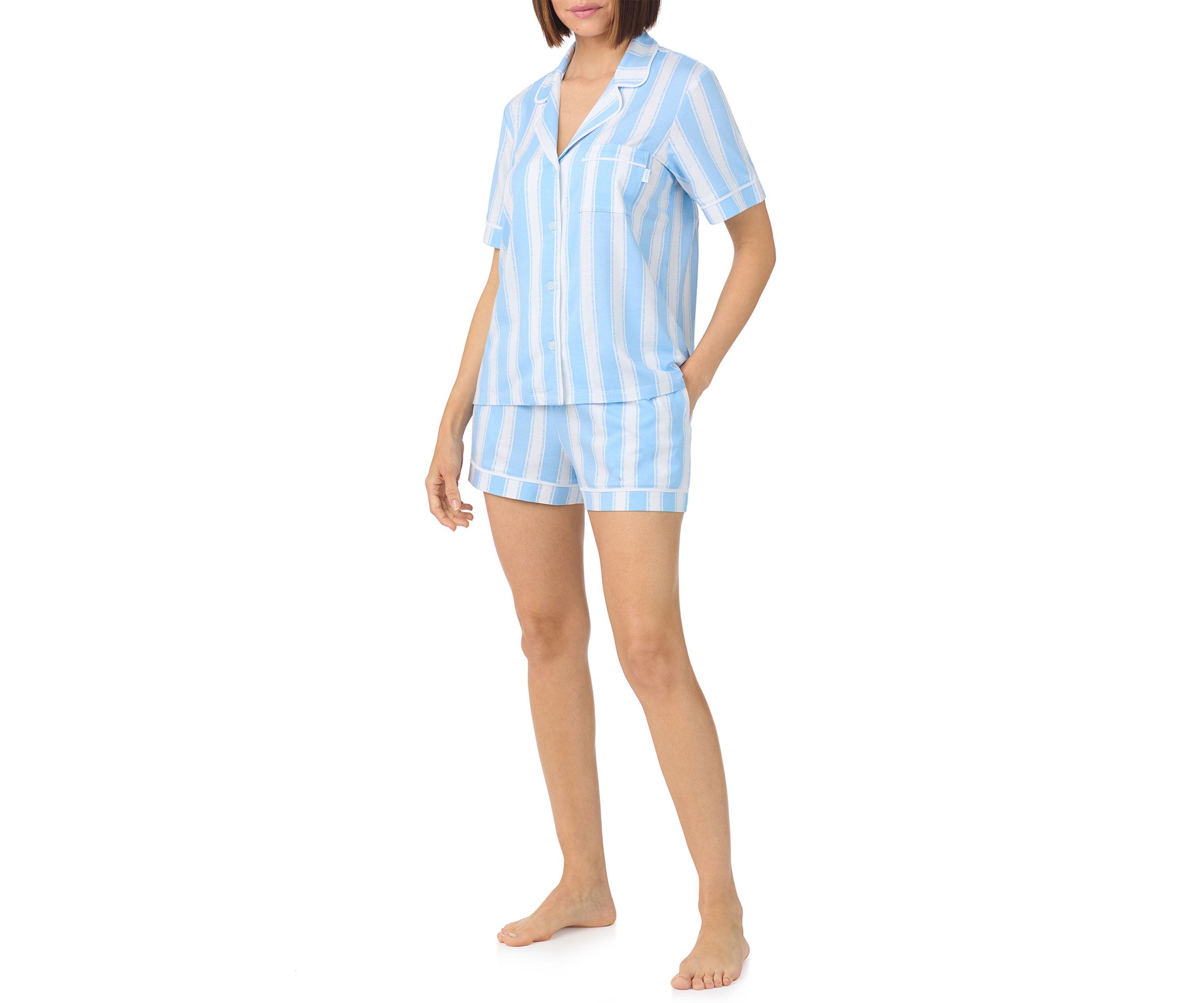 Short Sleeve Notch Collar Top and Boxer Shorts Set