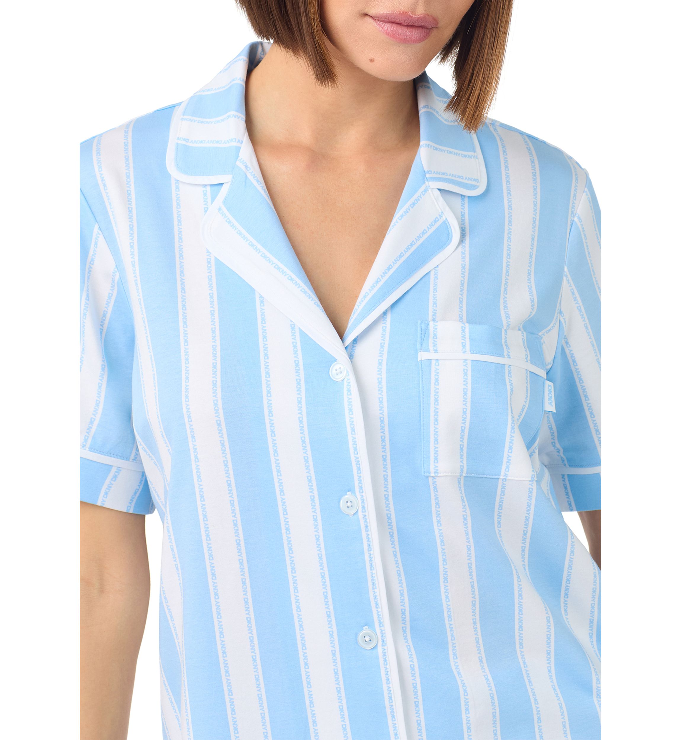 Short Sleeve Notch Collar Top and Boxer Shorts Set