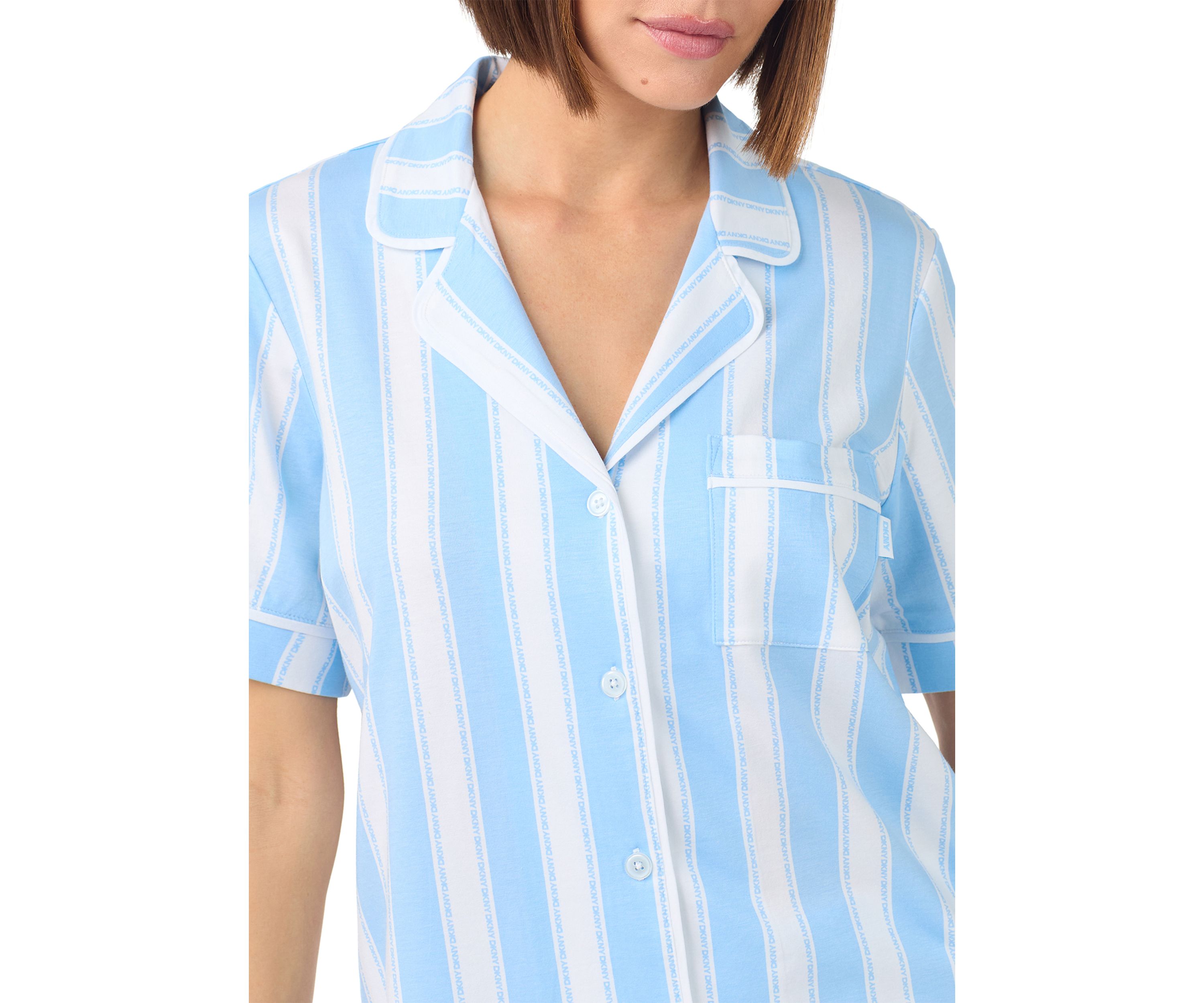 Short Sleeve Notch Collar Top and Boxer Shorts Set