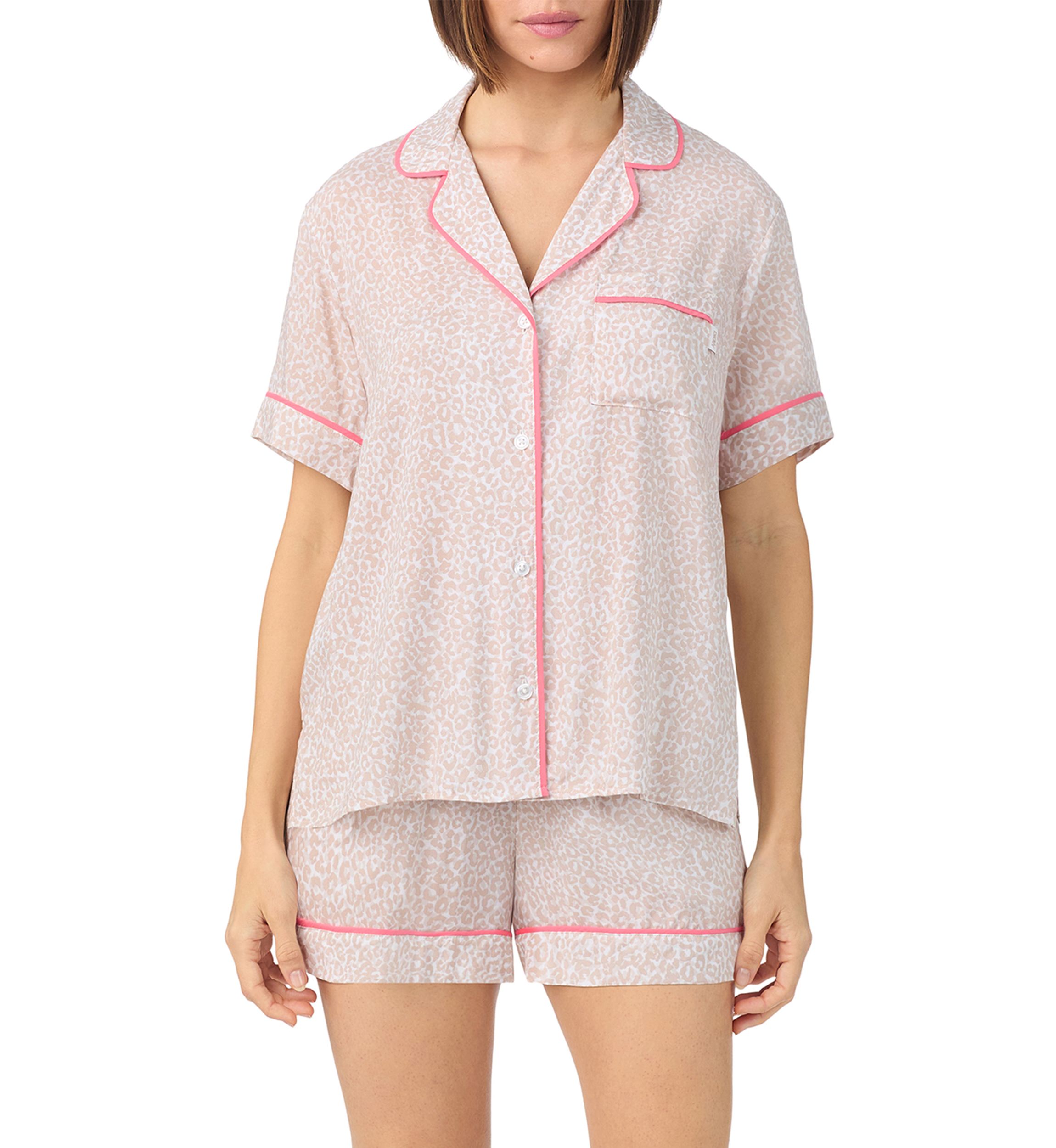 Short Sleeve Notch Top and Boxer Shorts Pajama Set