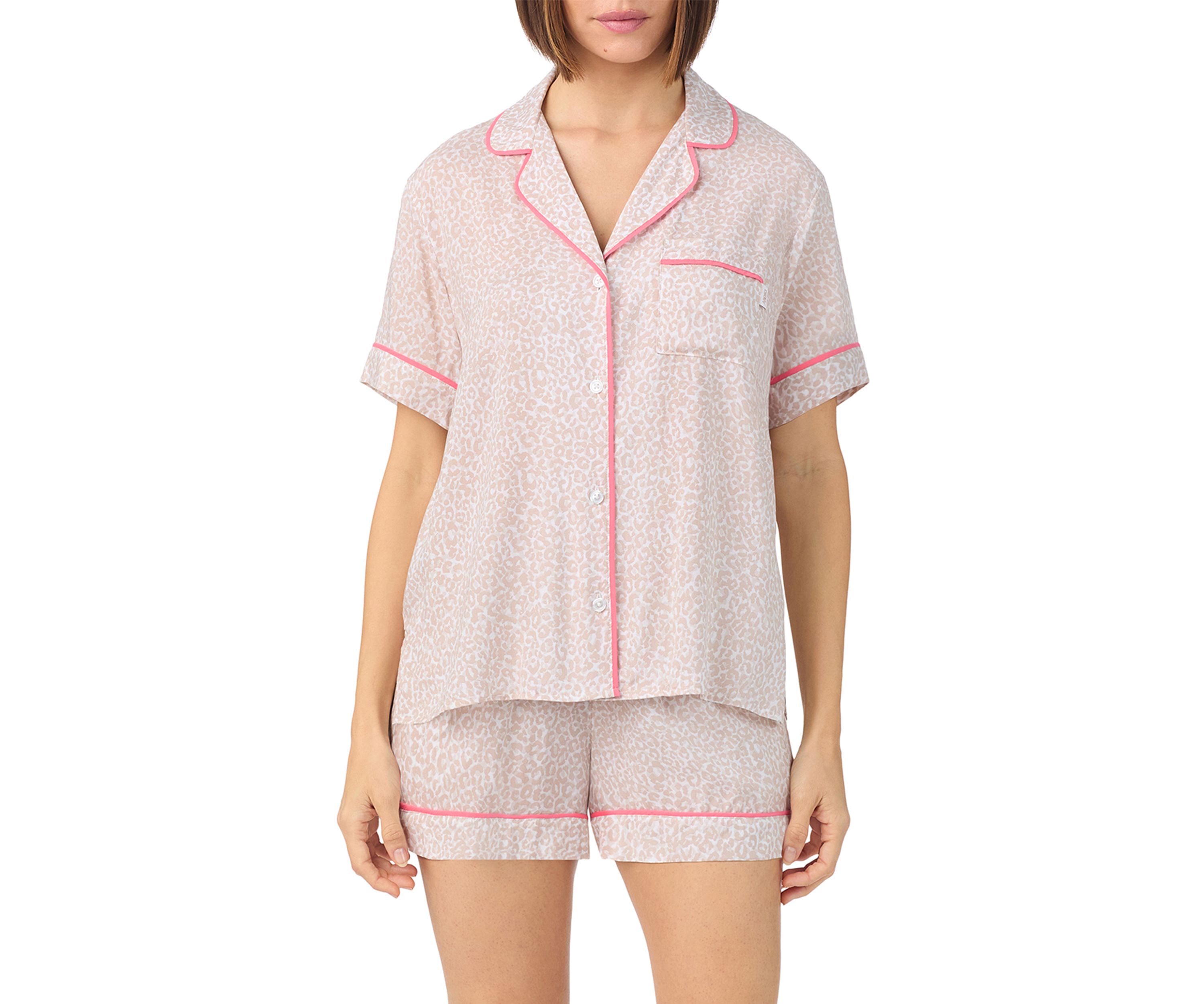 Short Sleeve Notch Top and Boxer Shorts Pajama Set