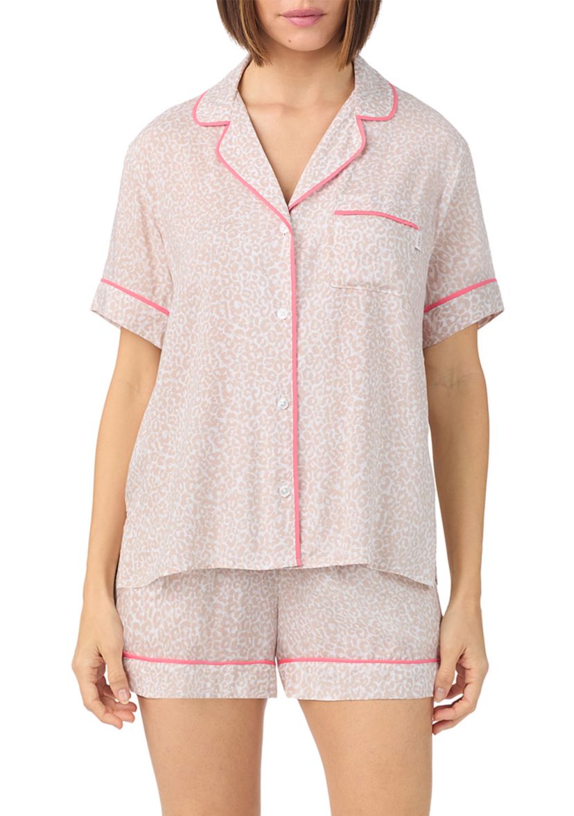 Short Sleeve Notch Top and Boxer Shorts Pajama Set