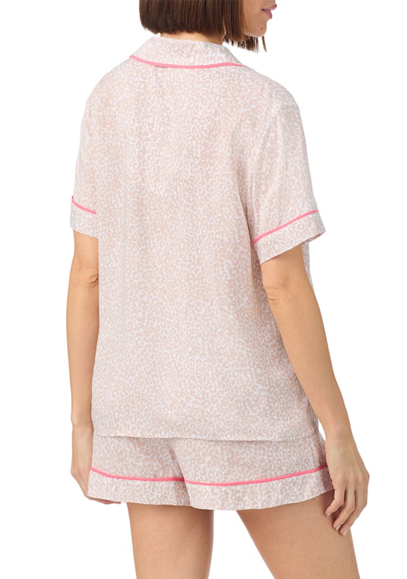 Short Sleeve Notch Top and Boxer Shorts Pajama Set