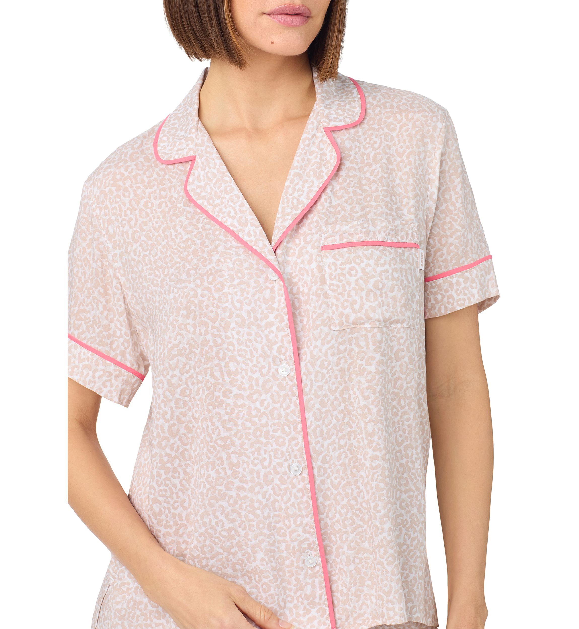 Short Sleeve Notch Top and Boxer Shorts Pajama Set