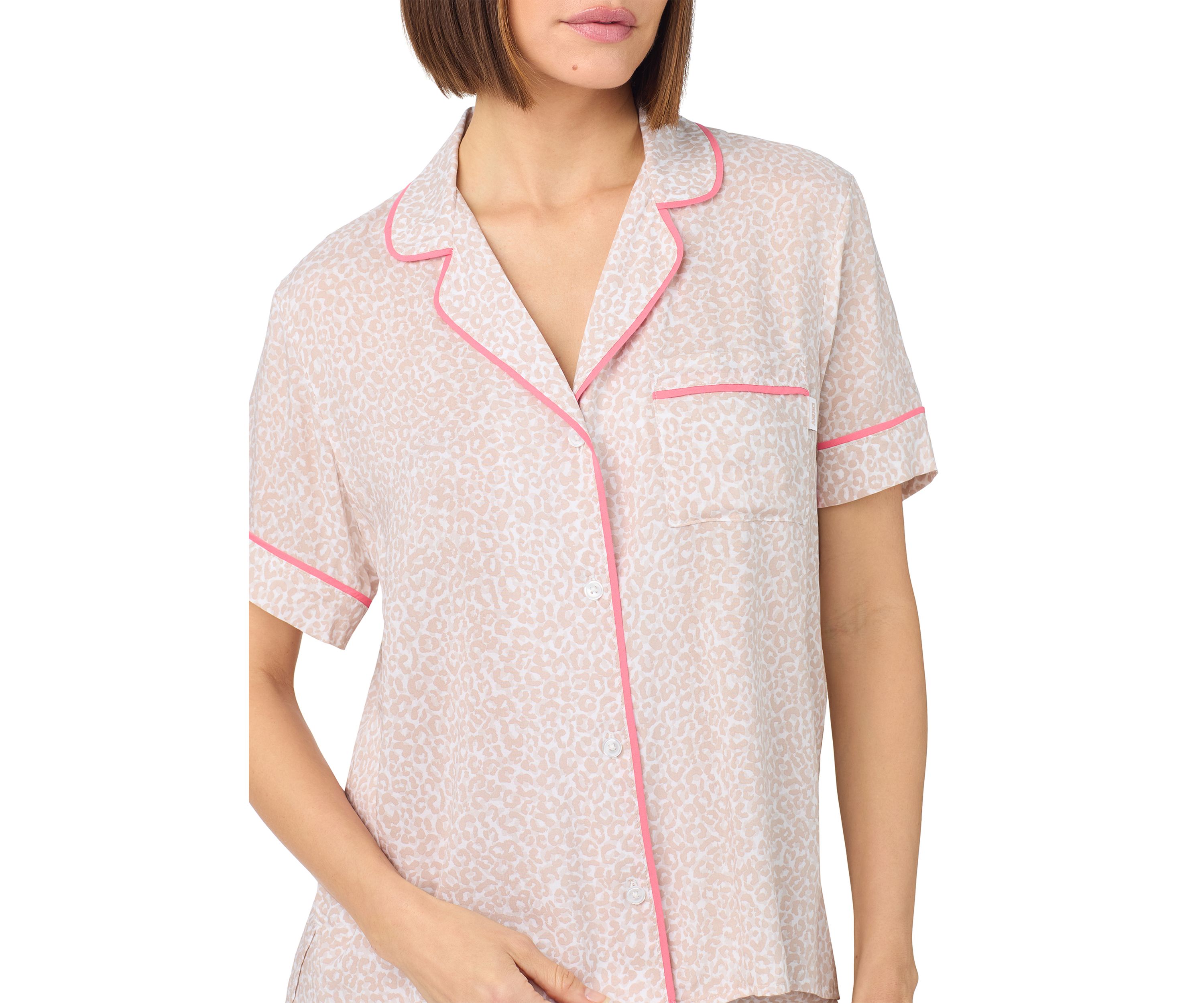 Short Sleeve Notch Top and Boxer Shorts Pajama Set