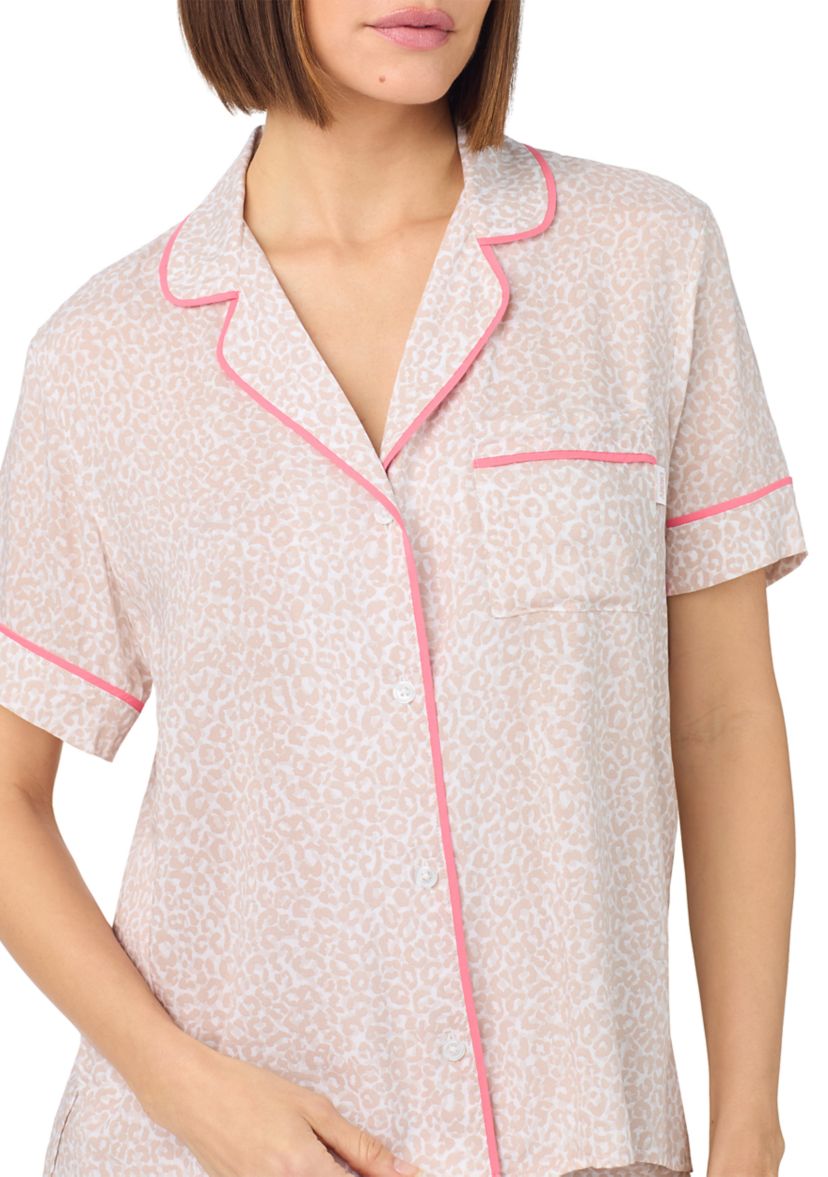 Short Sleeve Notch Top and Boxer Shorts Pajama Set