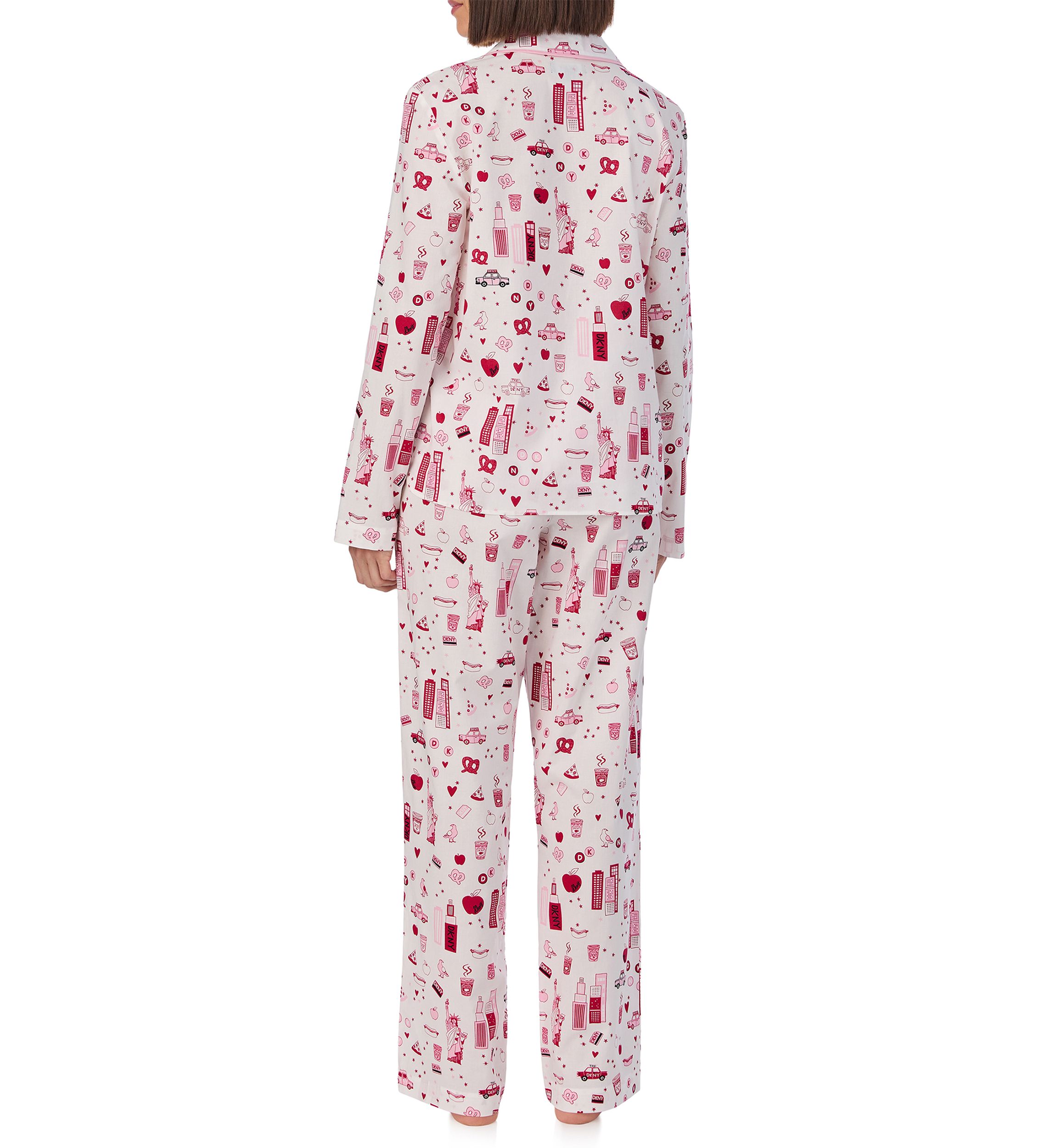 Womens Long Sleeve Notch Collar Top and Pants Sleep Set 