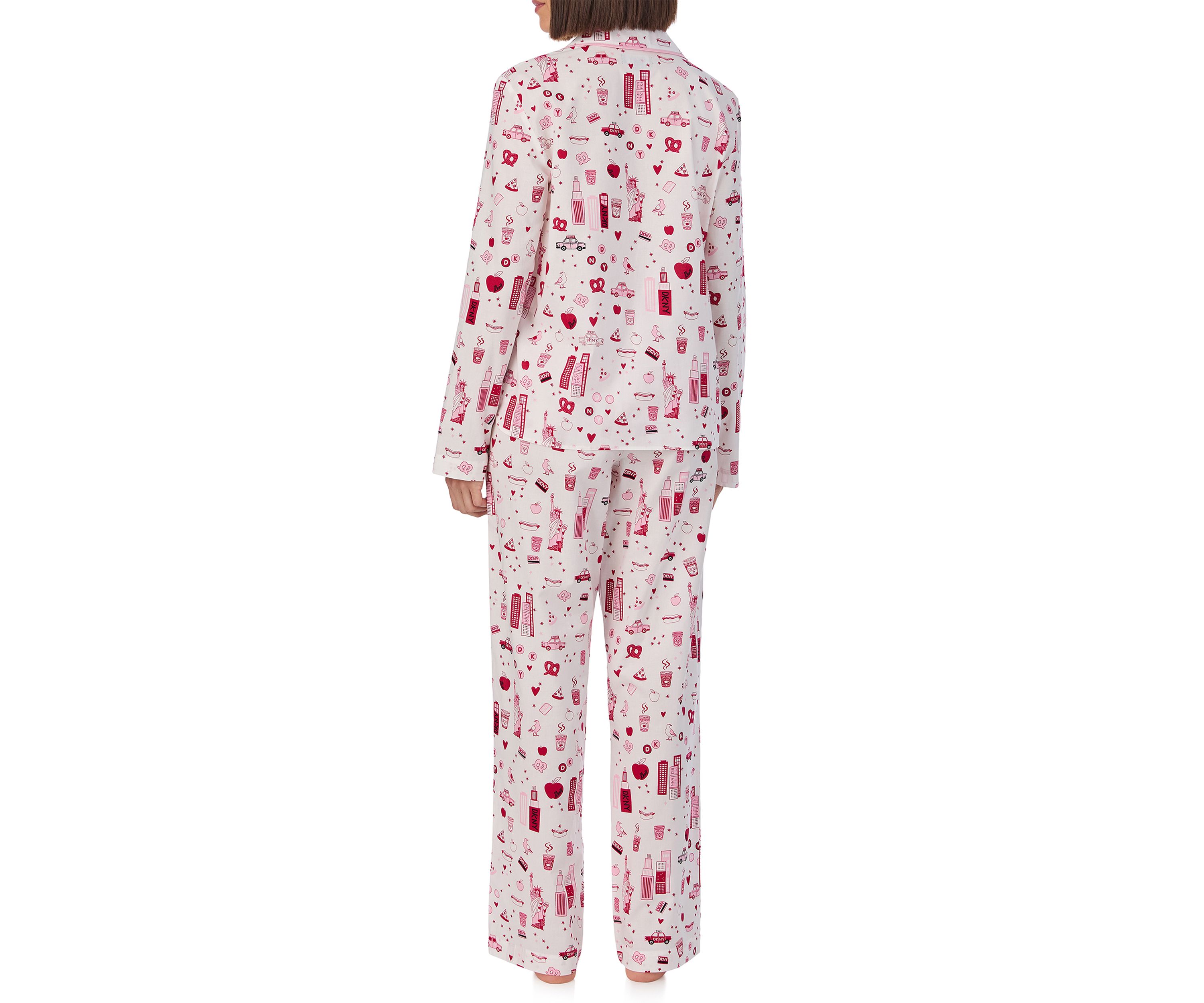 Womens Long Sleeve Notch Collar Top and Pants Sleep Set 