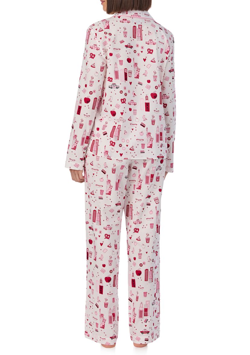 Womens Long Sleeve Notch Collar Top and Pants Sleep Set 