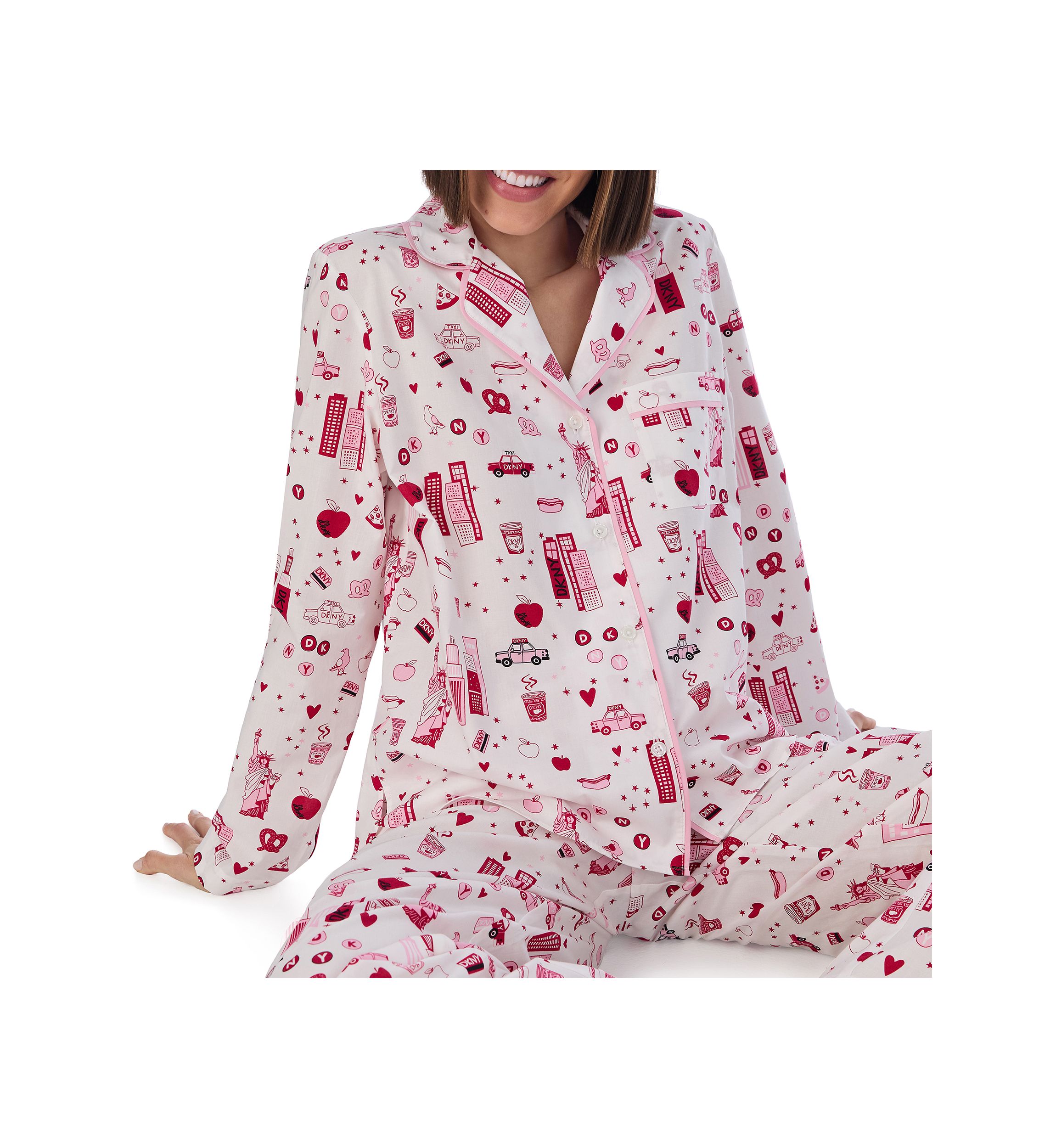 Womens Long Sleeve Notch Collar Top and Pants Sleep Set 