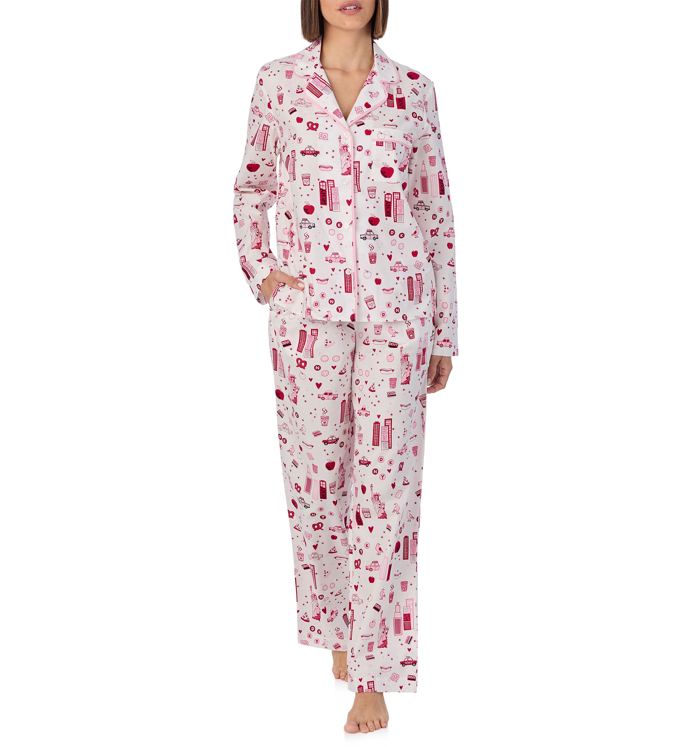 Womens Long Sleeve Notch Collar Top and Pants Sleep Set 